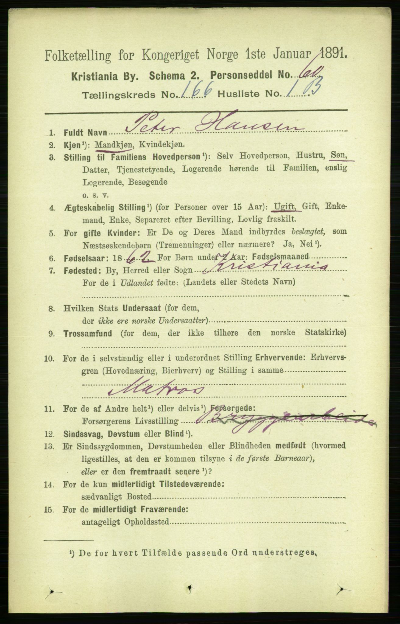 RA, 1891 census for 0301 Kristiania, 1891, p. 96169