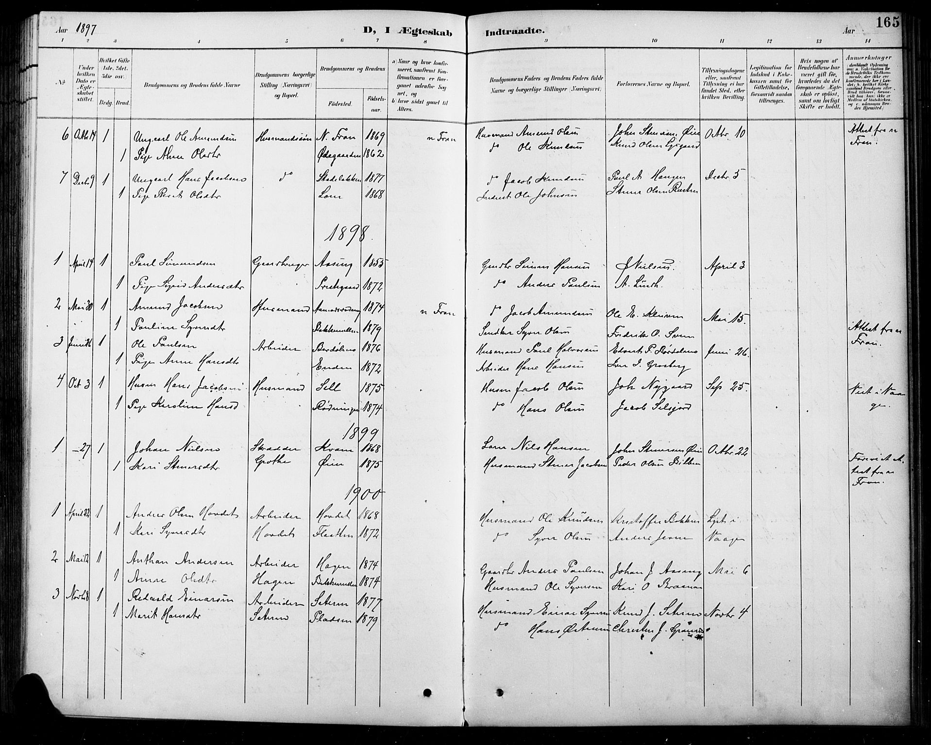 Sel prestekontor, SAH/PREST-074/H/Ha/Hab/L0005: Parish register (copy) no. 5, 1894-1923, p. 165