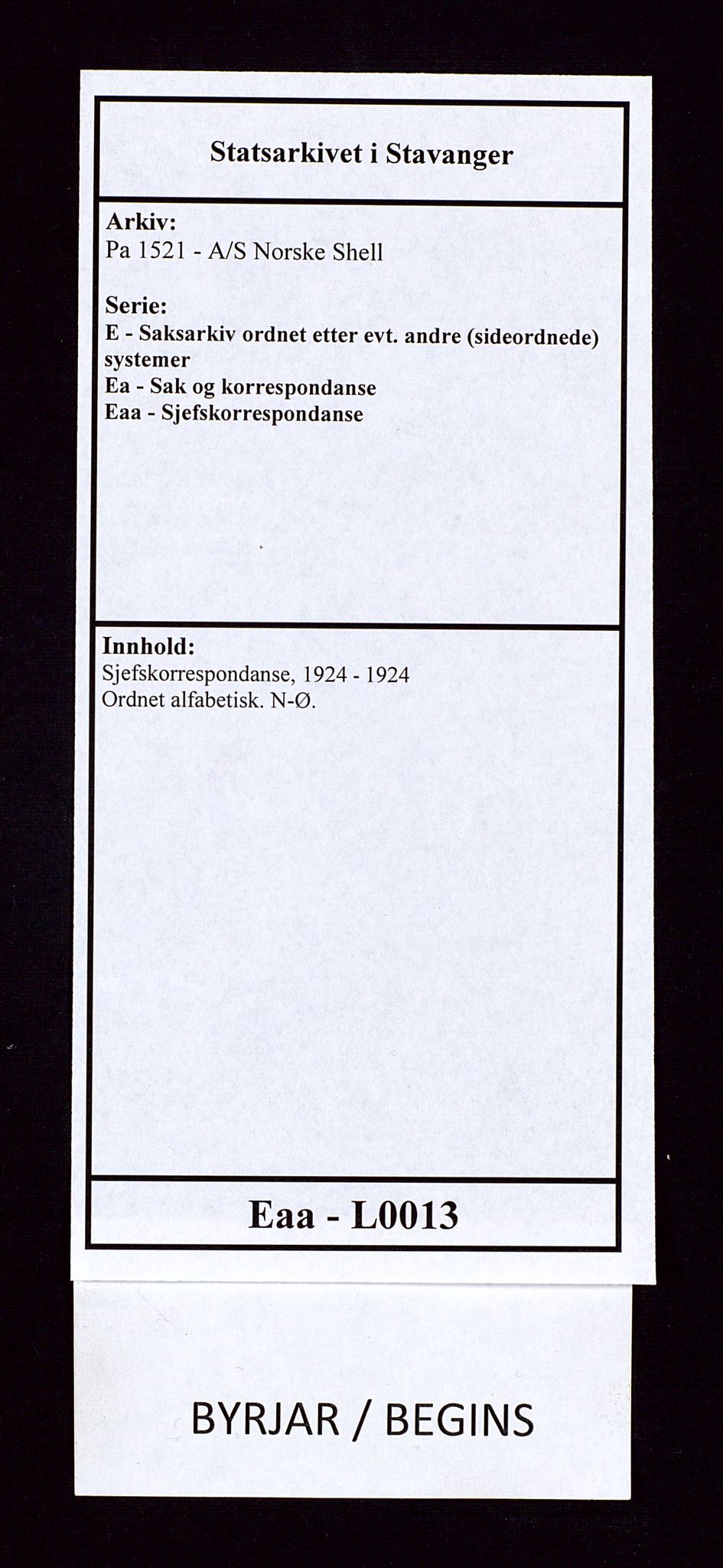 Pa 1521 - A/S Norske Shell, SAST/A-101915/E/Ea/Eaa/L0013: Sjefskorrespondanse, 1924, p. 1
