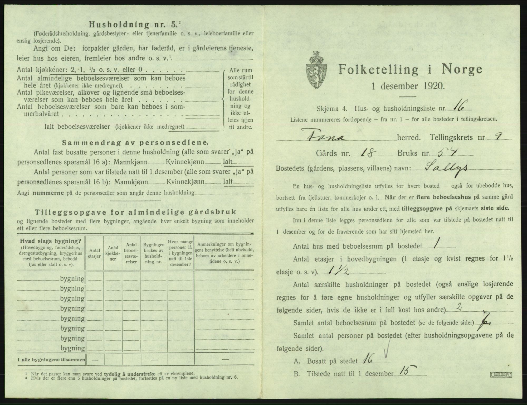 SAB, 1920 census for Fana, 1920, p. 1642