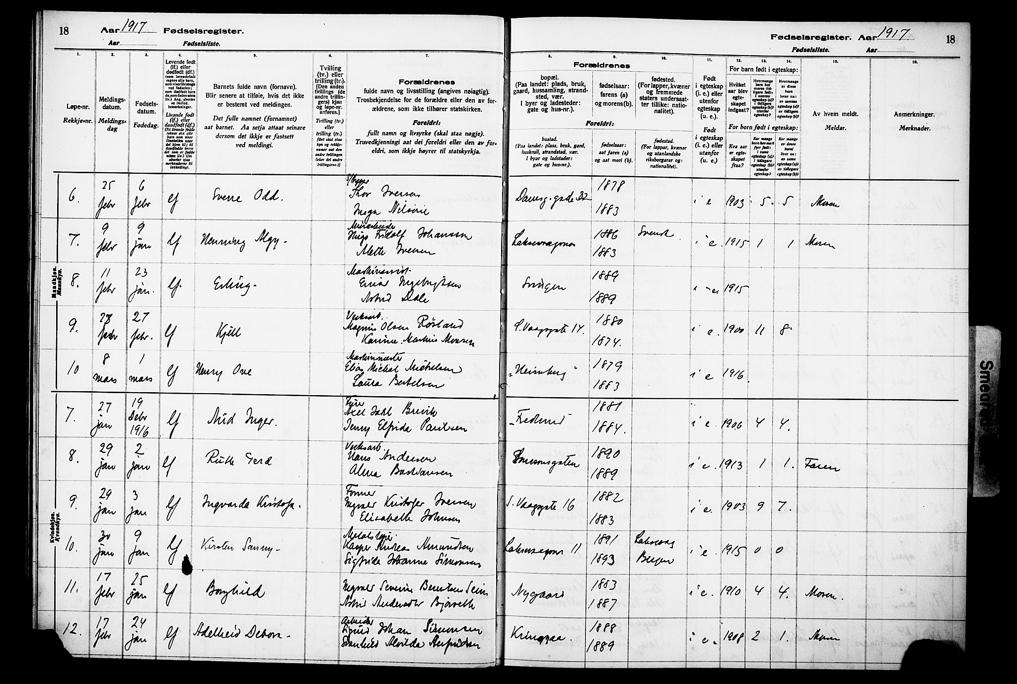 Laksevåg Sokneprestembete, SAB/A-76501/I/Id/L00A1: Birth register no. A 1, 1916-1926, p. 18