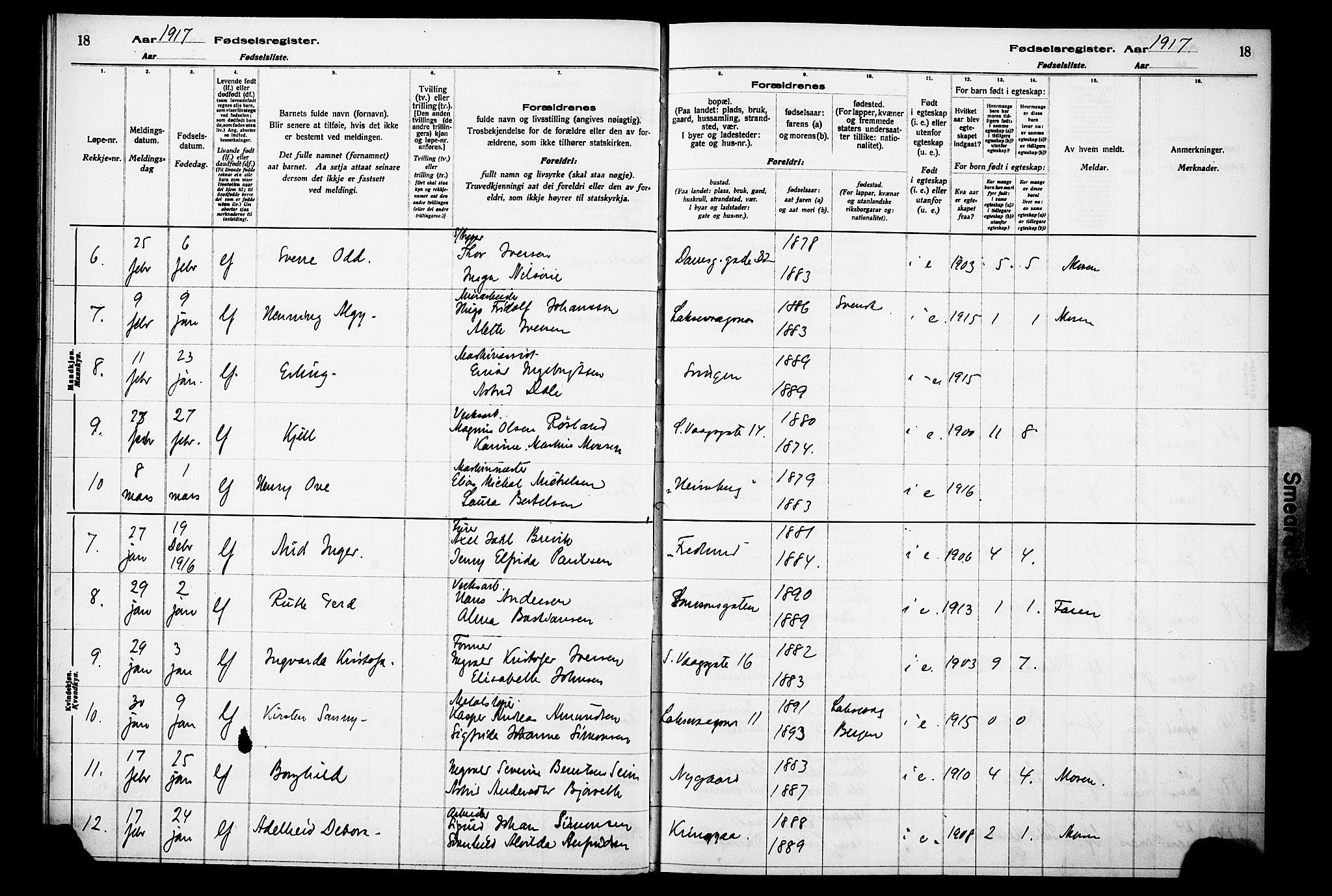 Laksevåg Sokneprestembete, AV/SAB-A-76501/I/Id/L00A1: Birth register no. A 1, 1916-1926, p. 18