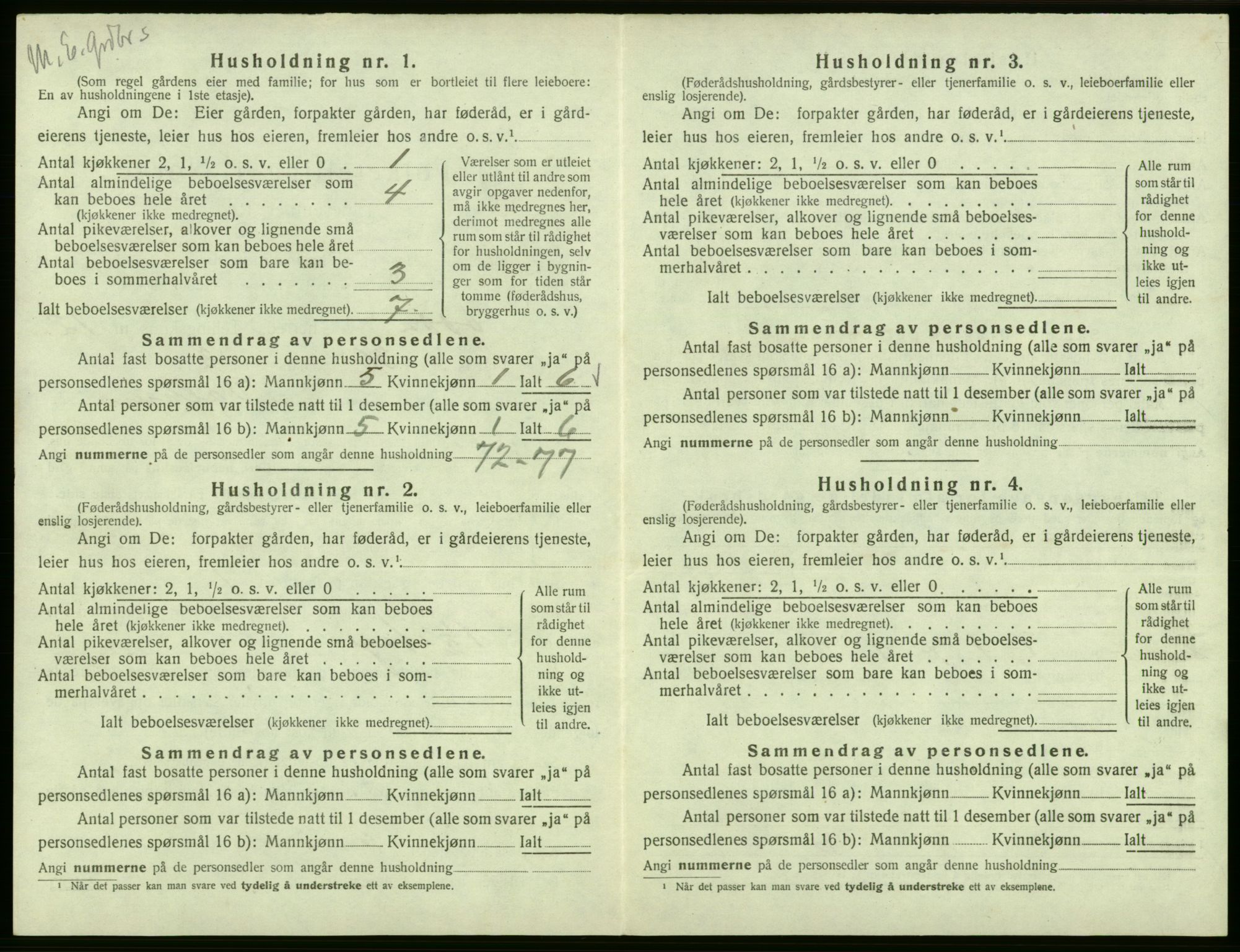 SAB, 1920 census for Odda, 1920, p. 1127