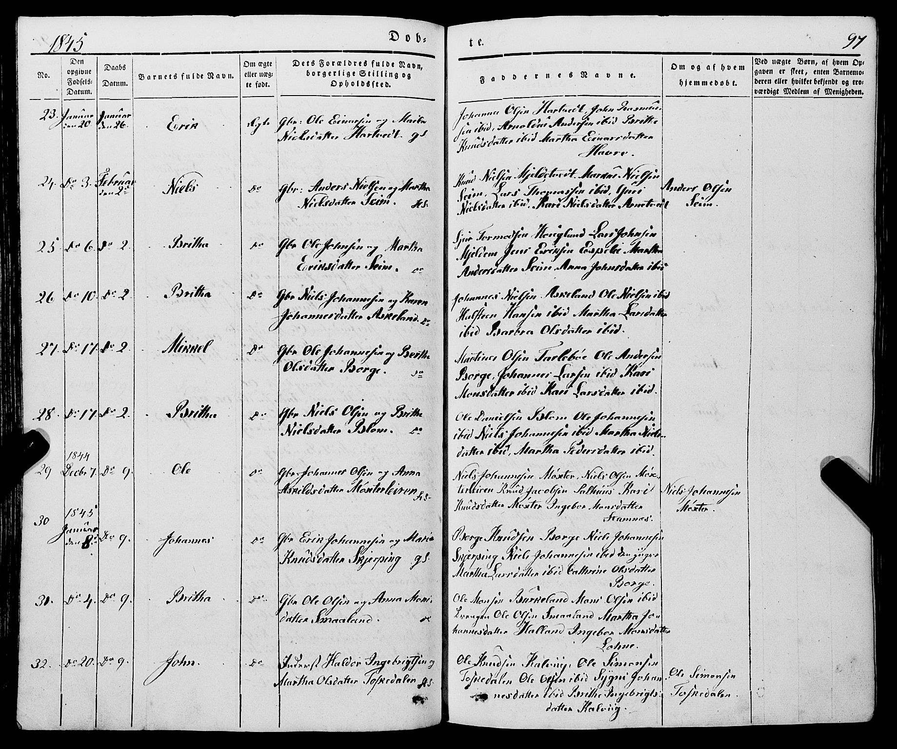 Haus sokneprestembete, AV/SAB-A-75601/H/Haa: Parish register (official) no. A 15, 1838-1847, p. 97