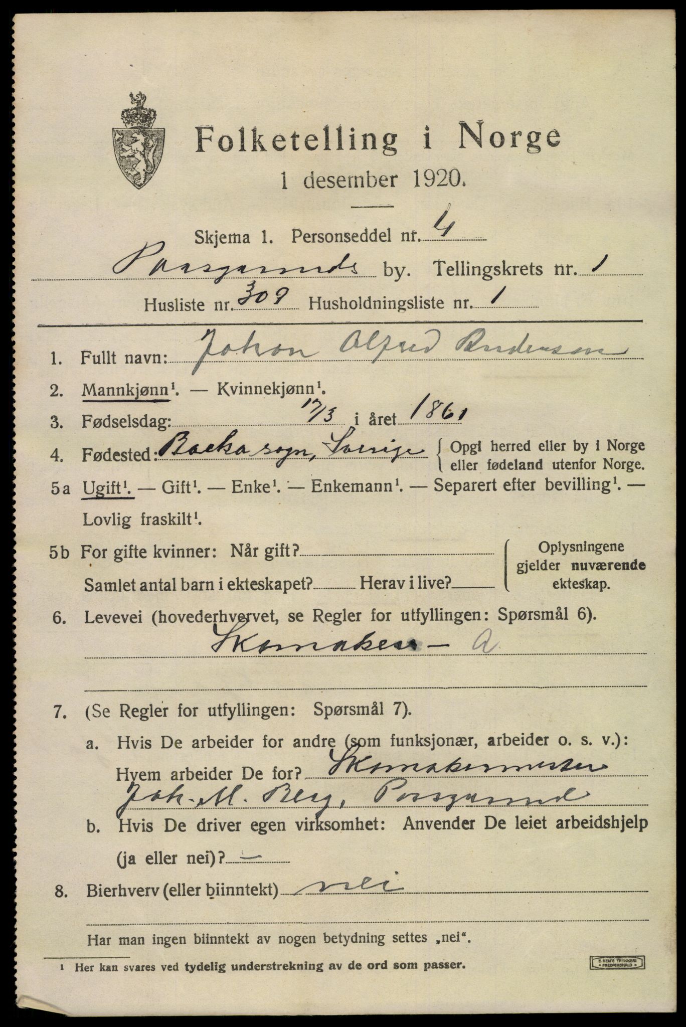 SAKO, 1920 census for Porsgrunn, 1920, p. 10833