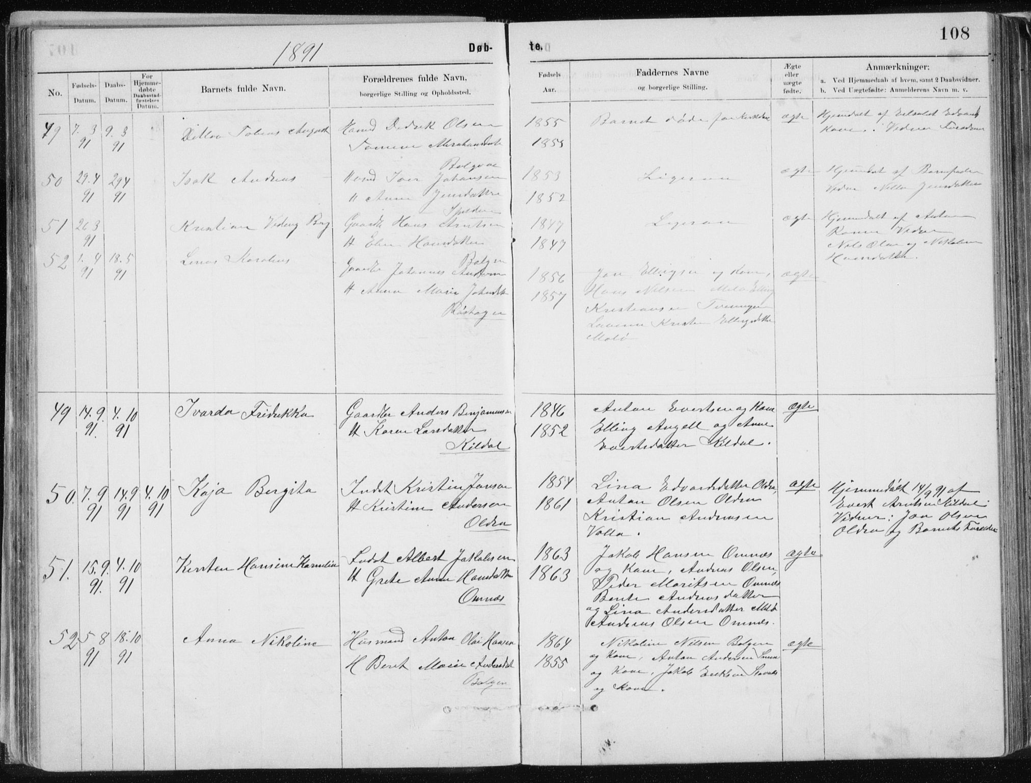 Ministerialprotokoller, klokkerbøker og fødselsregistre - Nordland, AV/SAT-A-1459/843/L0636: Parish register (copy) no. 843C05, 1884-1909, p. 108