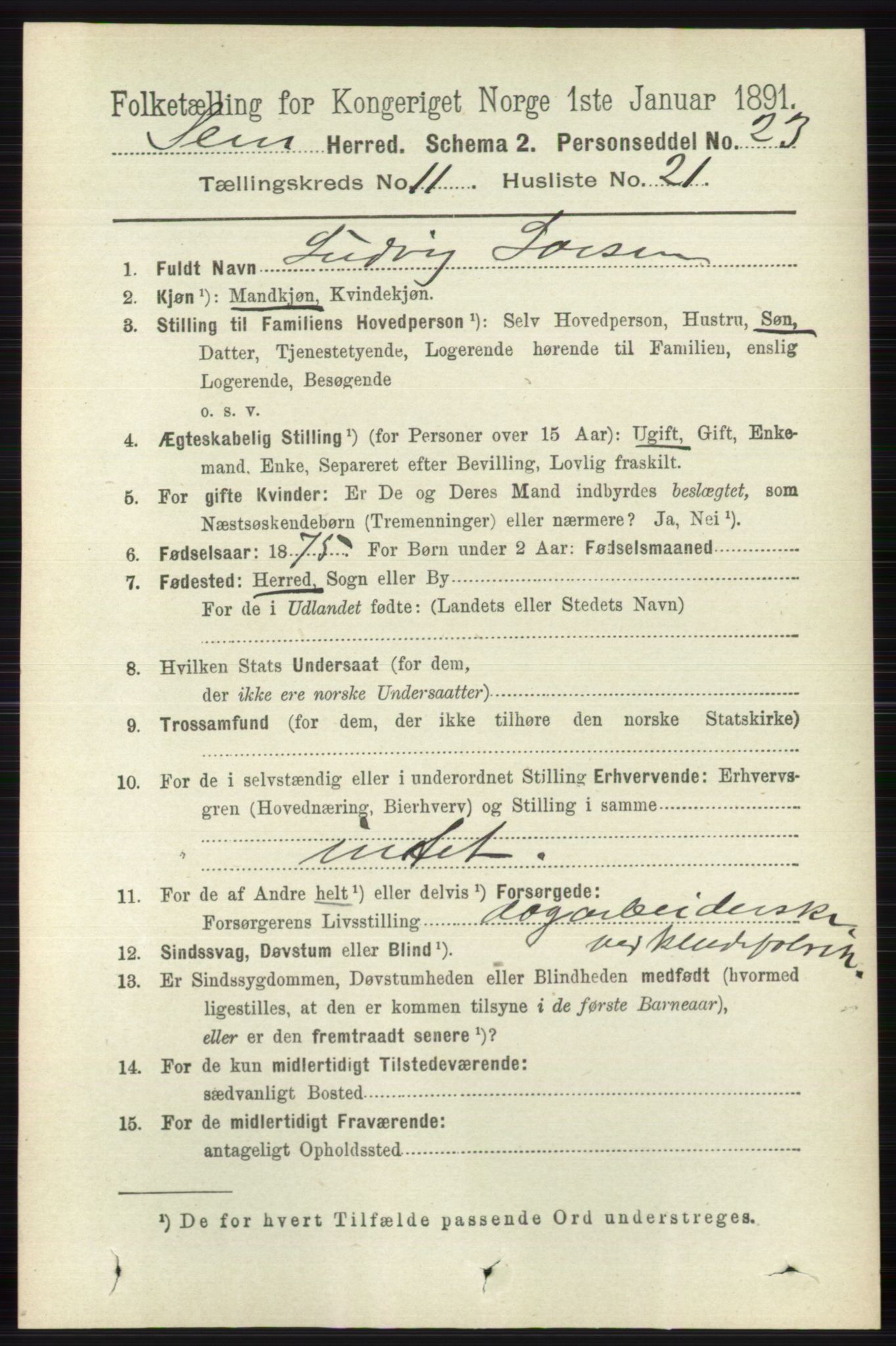 RA, 1891 census for 0721 Sem, 1891, p. 5551