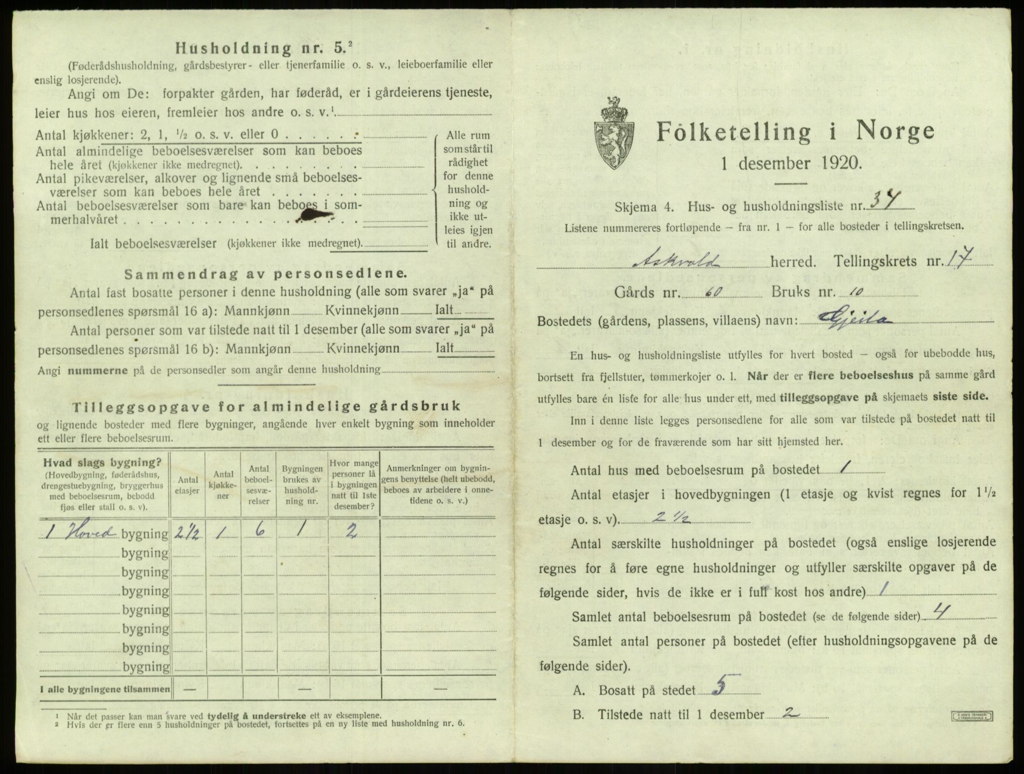 SAB, 1920 census for Askvoll, 1920, p. 974