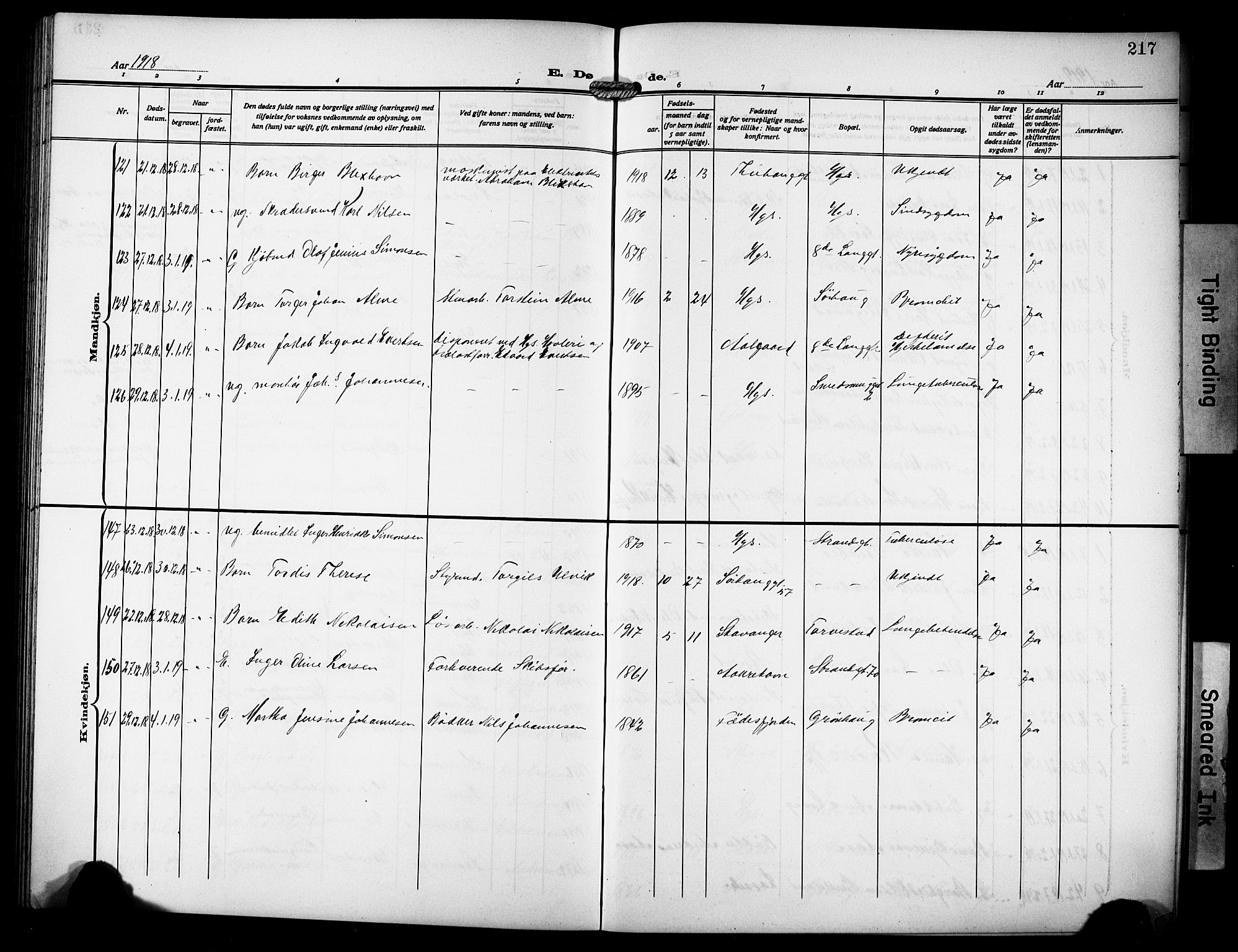 Haugesund sokneprestkontor, SAST/A -101863/H/Ha/Hab/L0008: Parish register (copy) no. B 8, 1909-1921, p. 217