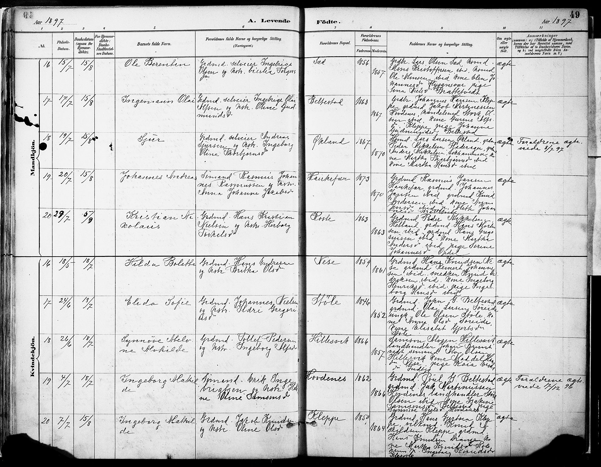 Tysnes sokneprestembete, AV/SAB-A-78601/H/Haa: Parish register (official) no. D 1, 1887-1904, p. 49