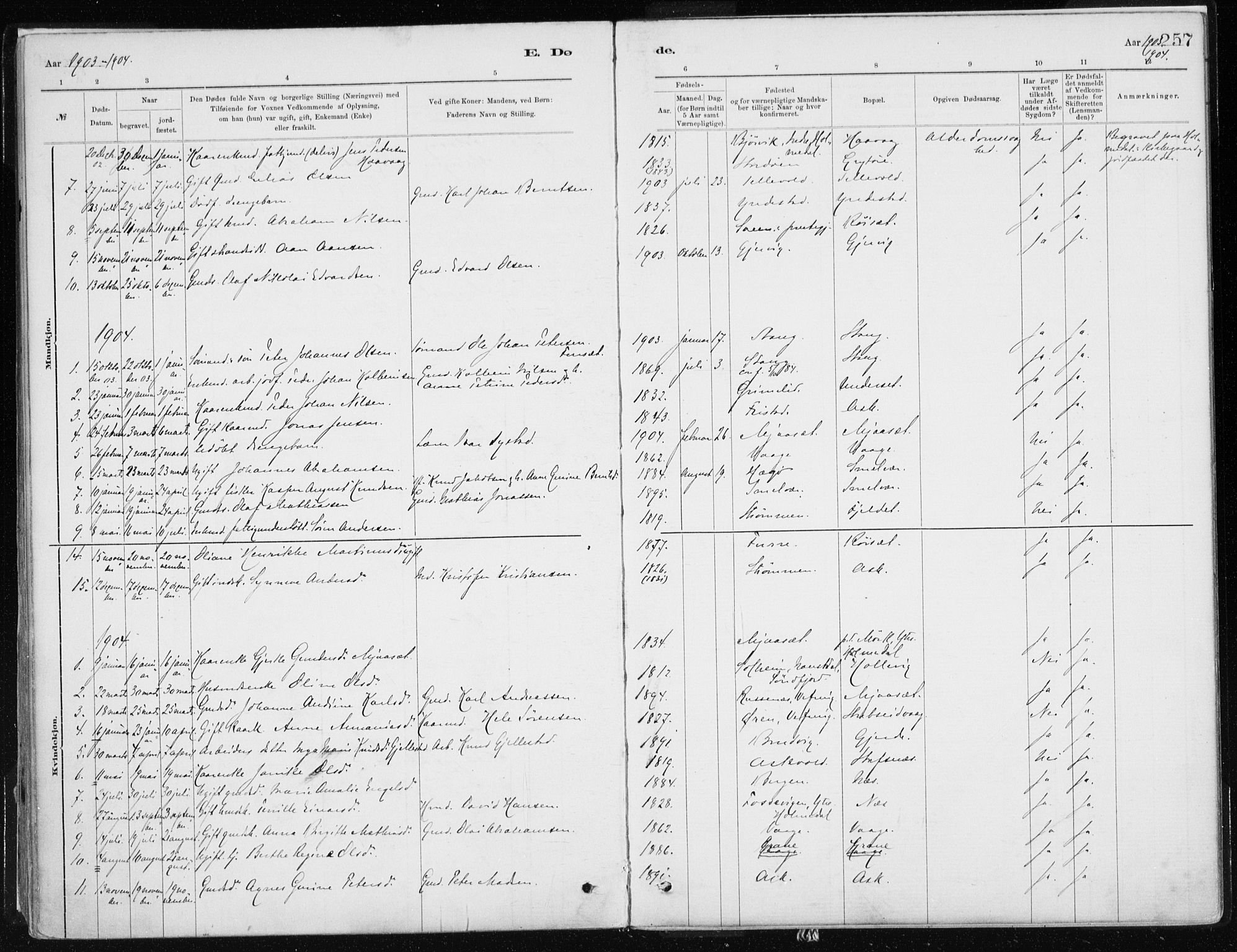 Askvoll sokneprestembete, SAB/A-79501/H/Haa/Haab/L0002: Parish register (official) no. B 2, 1879-1909, p. 257