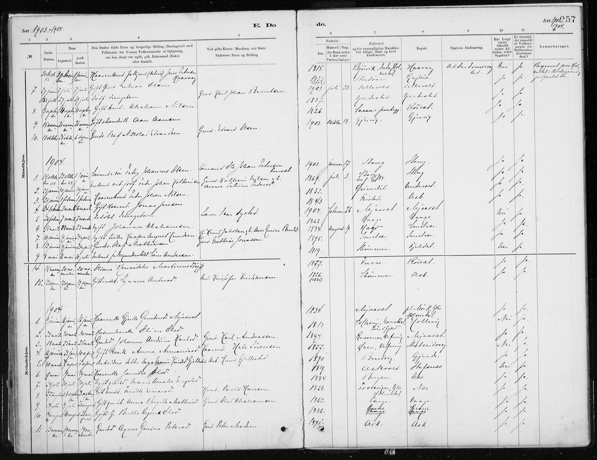 Askvoll sokneprestembete, AV/SAB-A-79501/H/Haa/Haab/L0002: Parish register (official) no. B 2, 1879-1909, p. 257