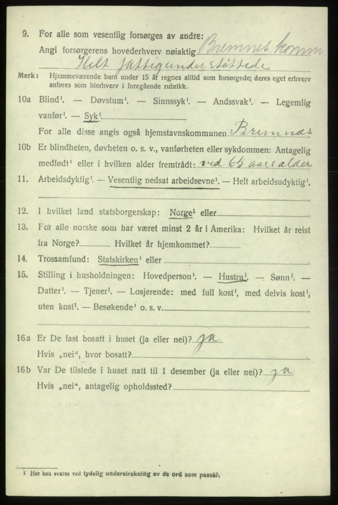 SAB, 1920 census for Bremnes, 1920, p. 1775