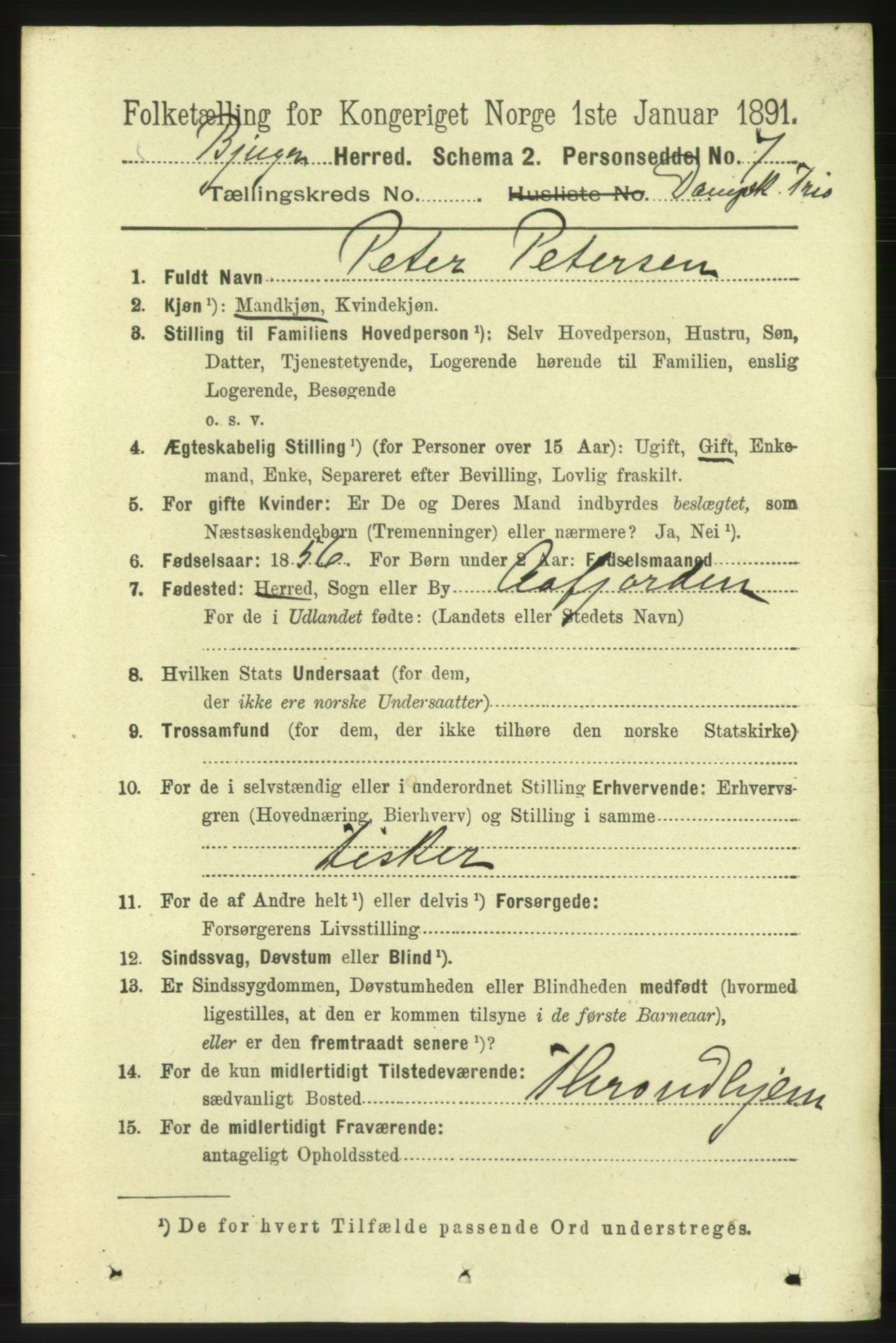 RA, 1891 census for 1627 Bjugn, 1891, p. 5763