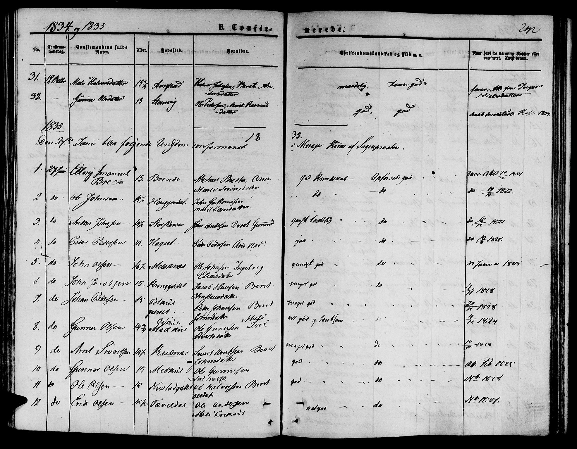 Ministerialprotokoller, klokkerbøker og fødselsregistre - Nord-Trøndelag, SAT/A-1458/709/L0071: Parish register (official) no. 709A11, 1833-1844, p. 242