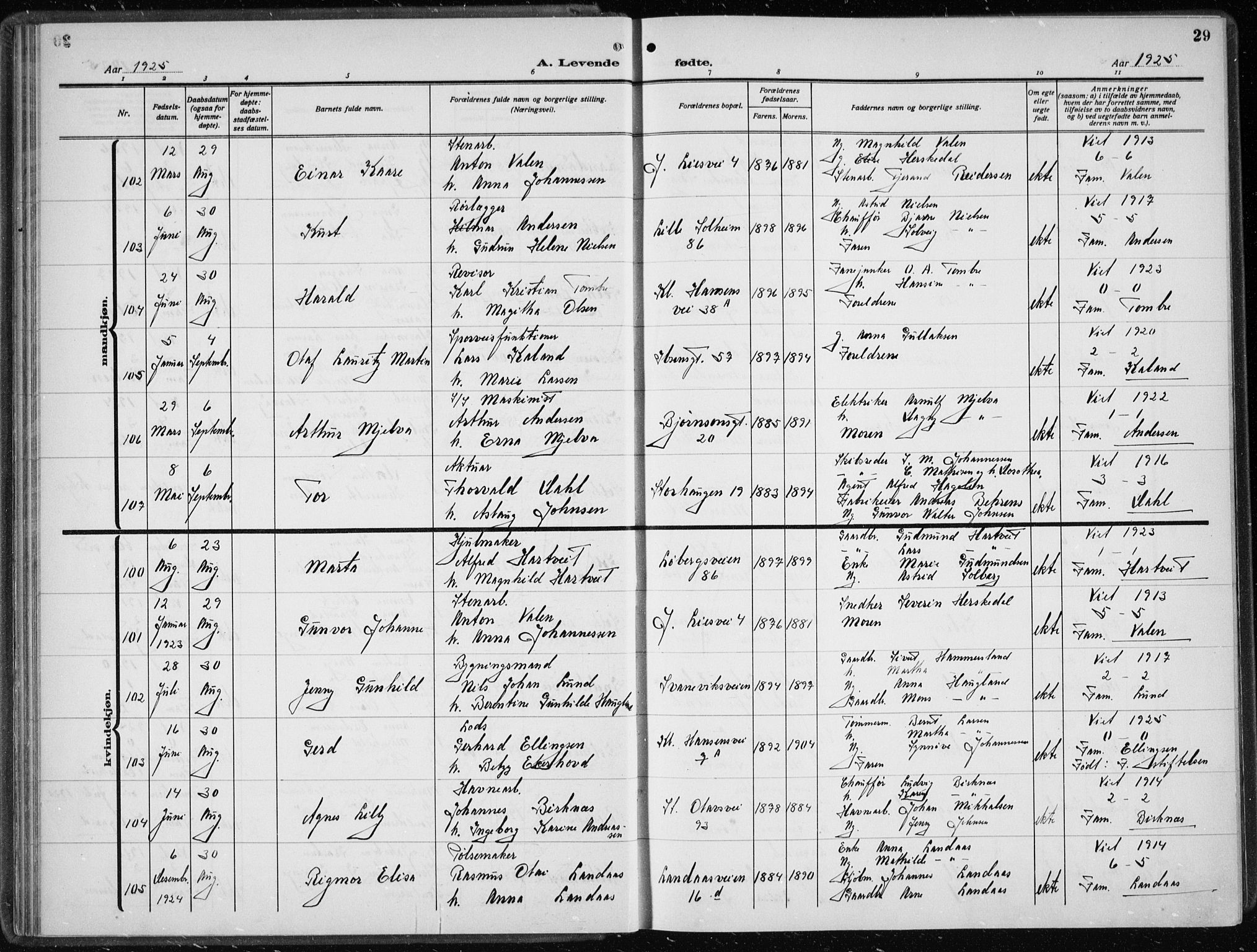 Årstad Sokneprestembete, AV/SAB-A-79301/H/Hab/L0005: Parish register (copy) no. A 5, 1924-1934, p. 29