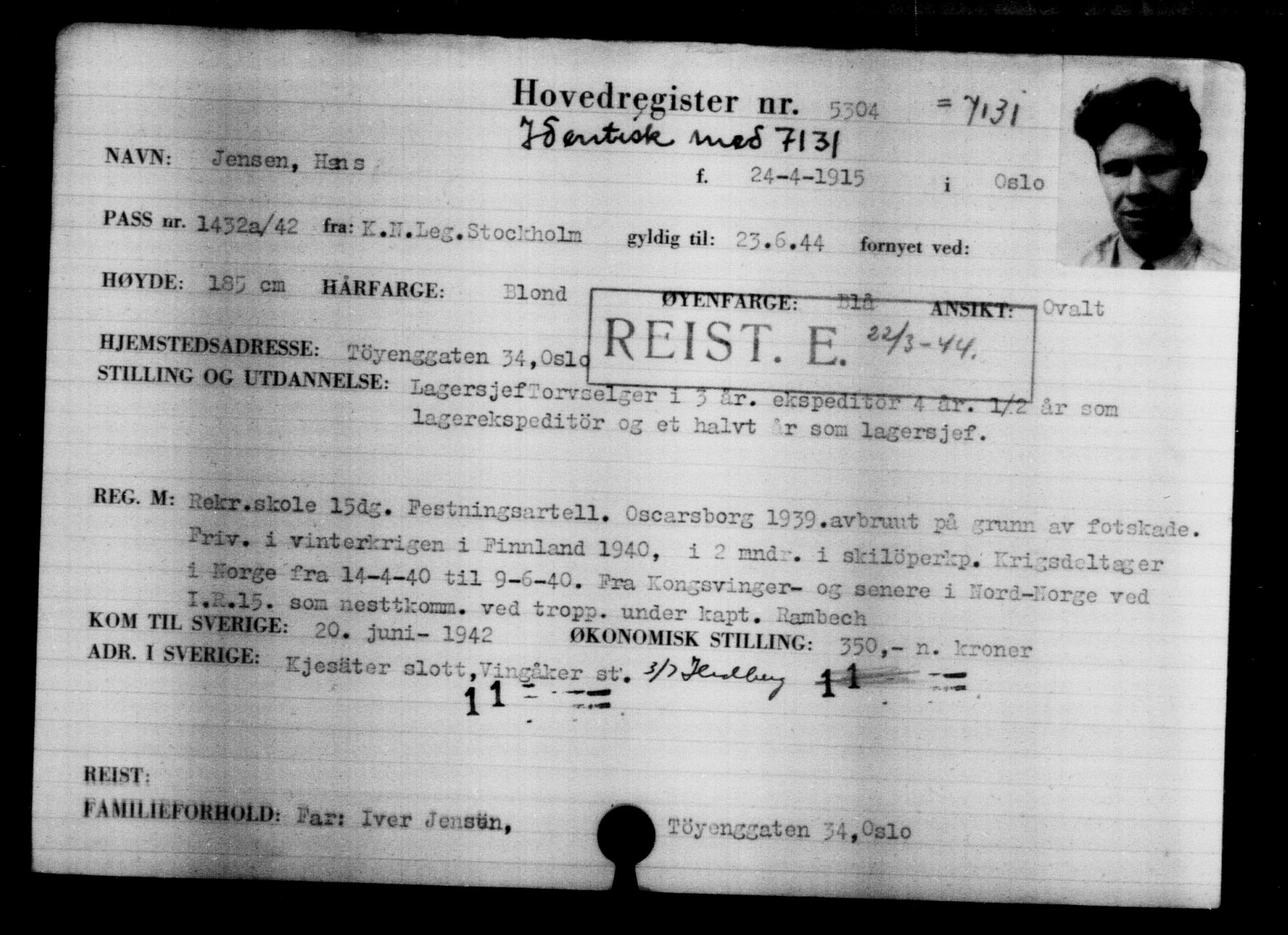 Utenriksstasjonene, Legasjonen i Stockholm, Flyktningkontoret, AV/RA-S-6753/V/Va/L0004: Kjesäterkartoteket, flyktninger med registreringsnr. 3496-6610, 1940-1945, p. 2083