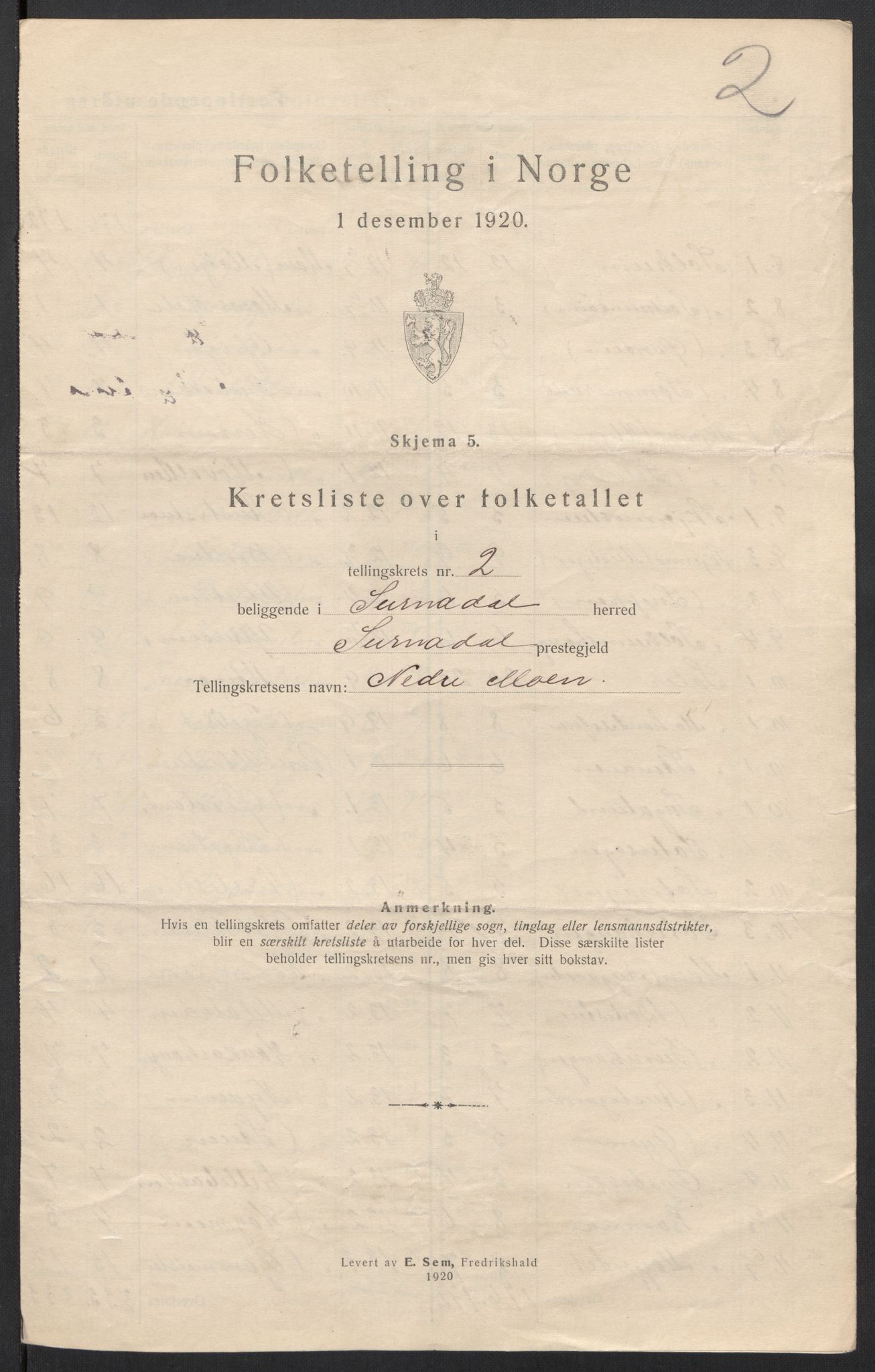 SAT, 1920 census for Surnadal, 1920, p. 9