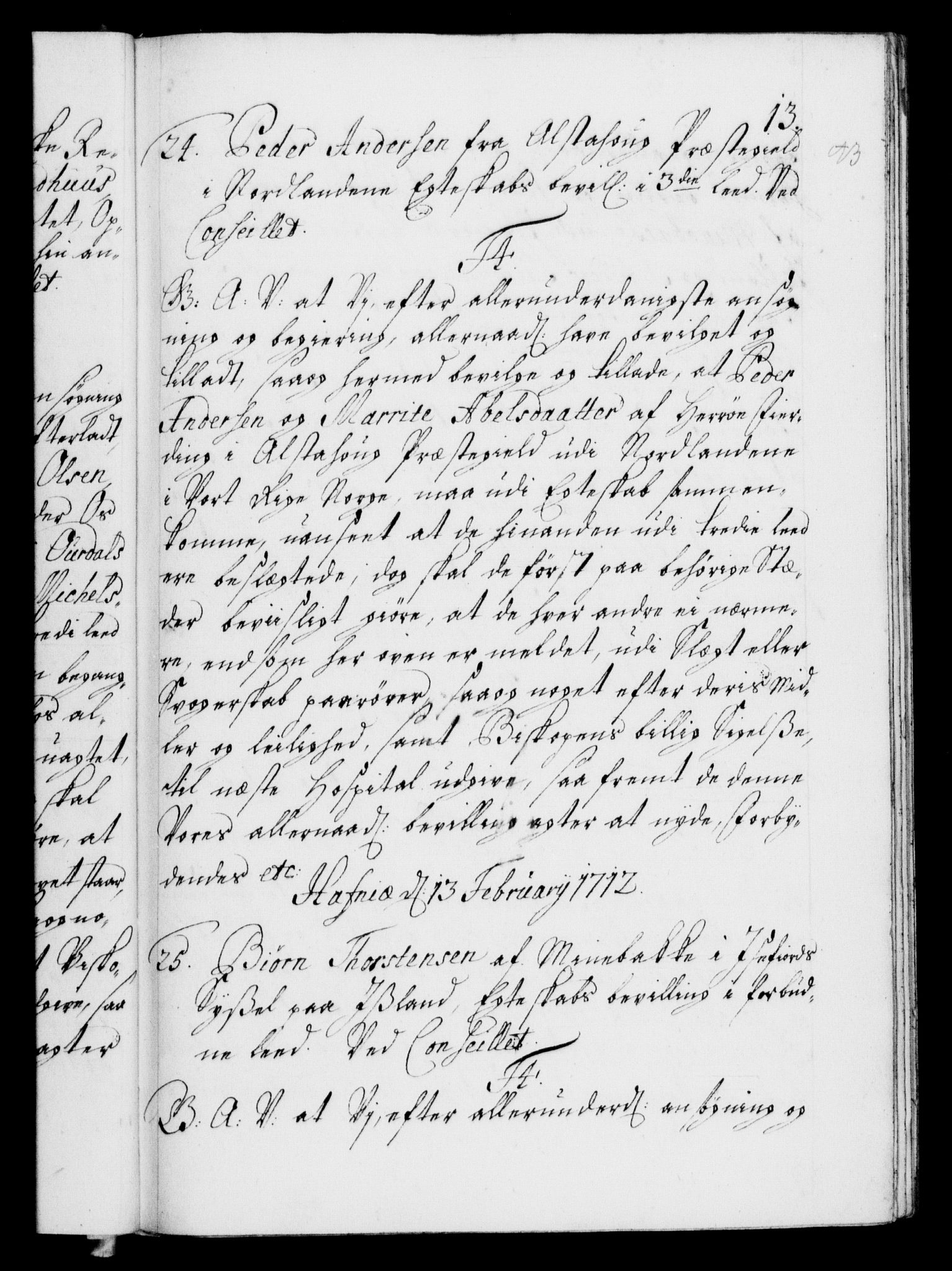 Danske Kanselli 1572-1799, AV/RA-EA-3023/F/Fc/Fca/Fcaa/L0021: Norske registre, 1712-1715, p. 13a