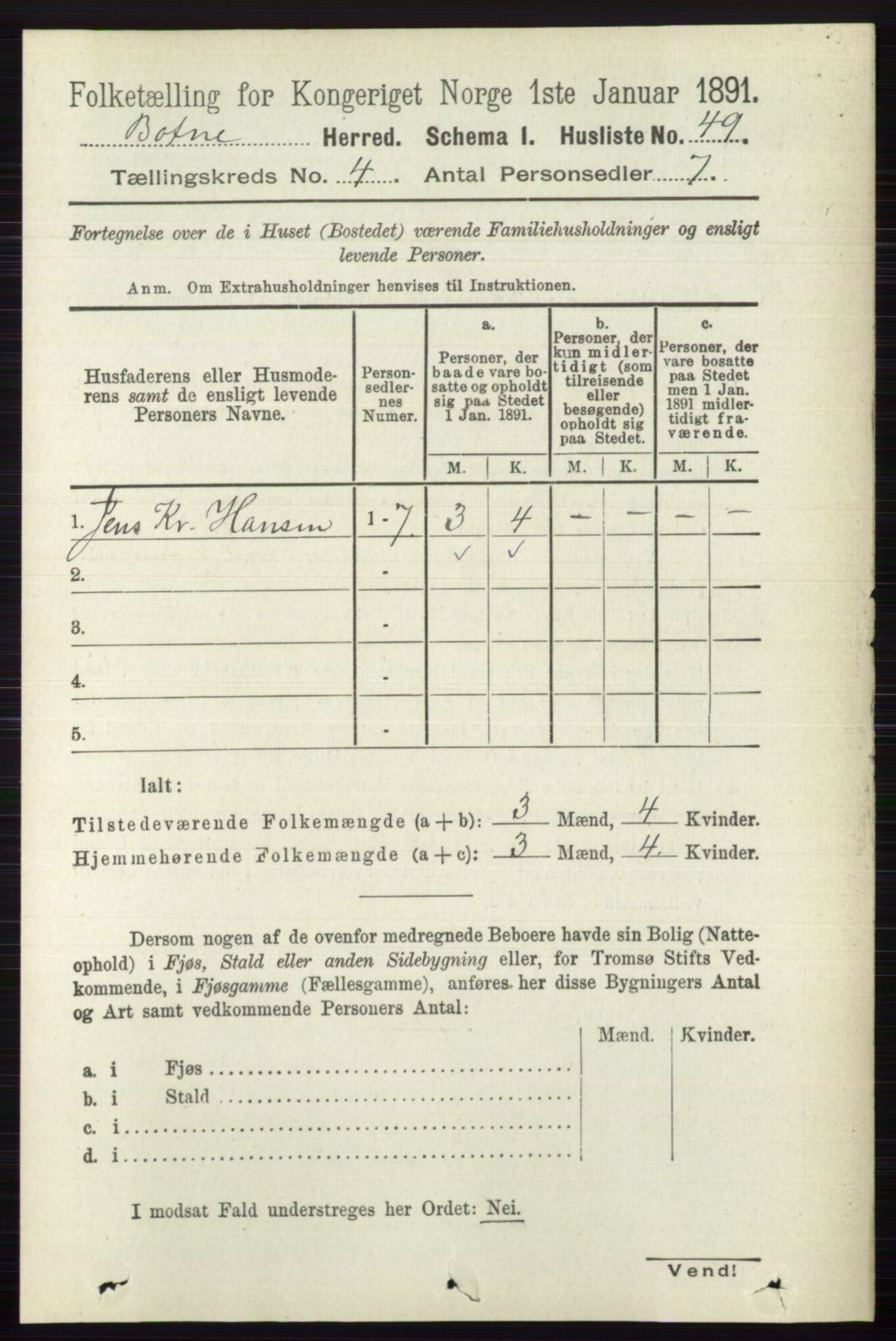 RA, 1891 census for 0715 Botne, 1891, p. 1596