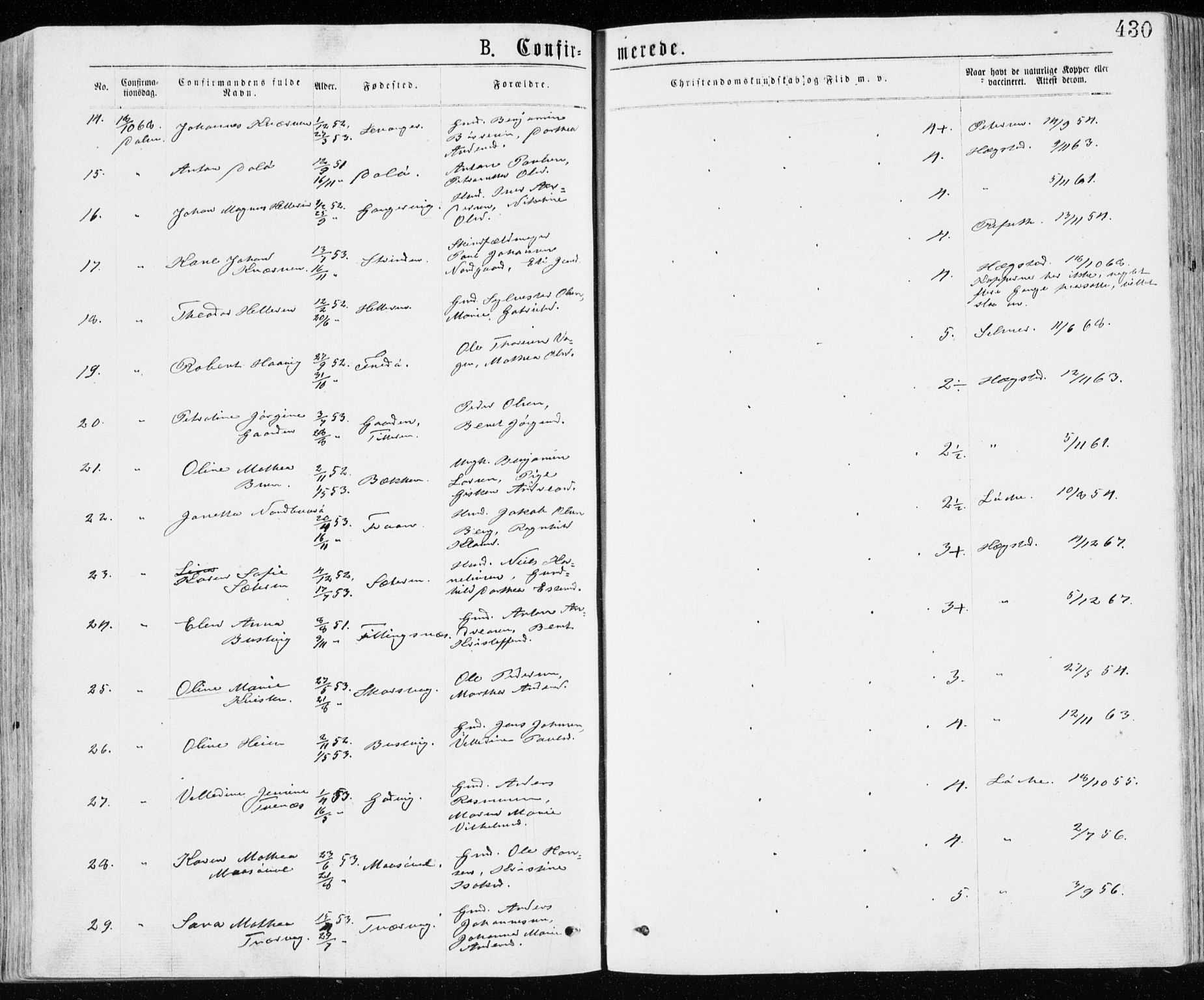 Ministerialprotokoller, klokkerbøker og fødselsregistre - Sør-Trøndelag, SAT/A-1456/640/L0576: Parish register (official) no. 640A01, 1846-1876, p. 430