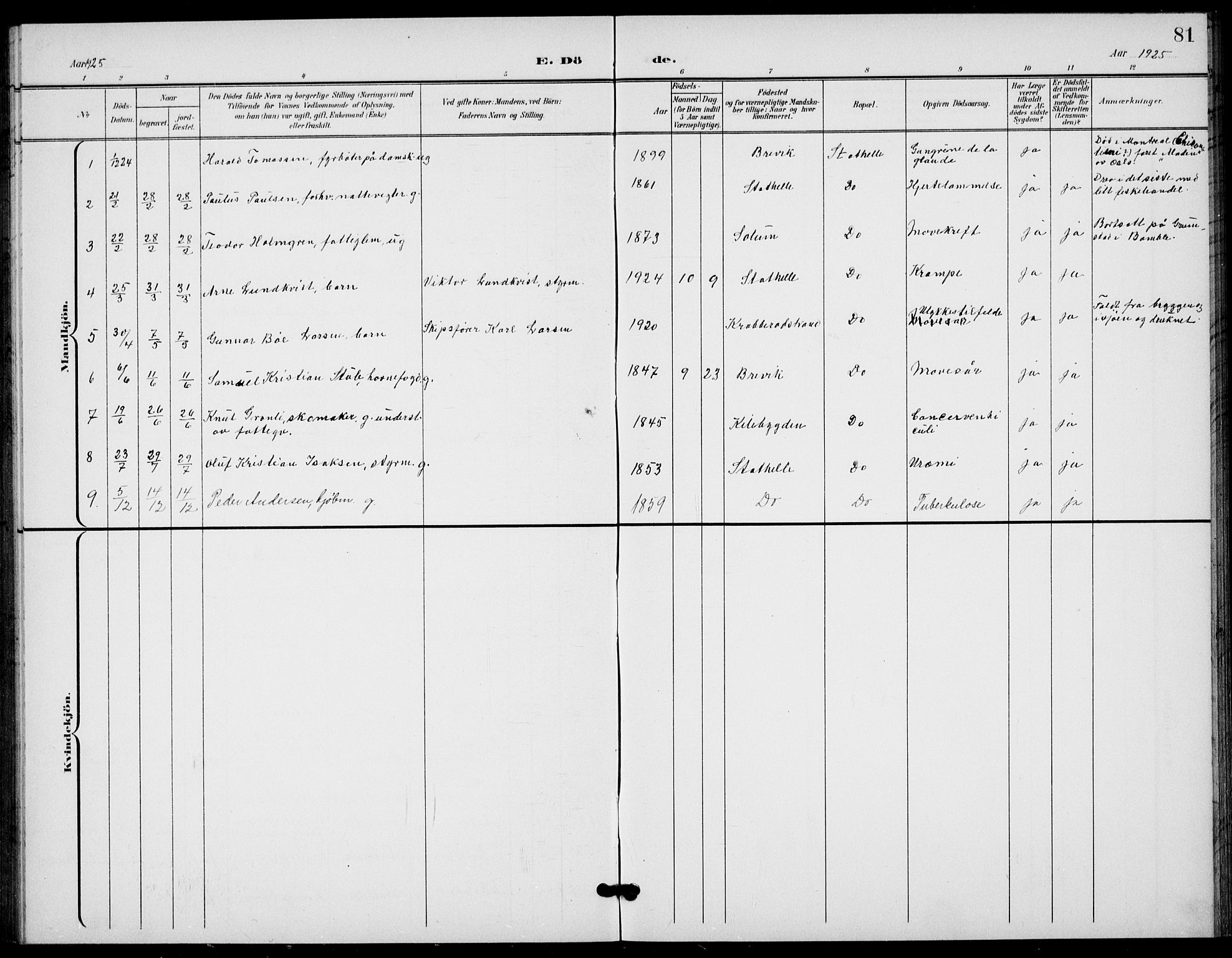 Bamble kirkebøker, SAKO/A-253/G/Gb/L0002: Parish register (copy) no. II 2, 1900-1925, p. 81