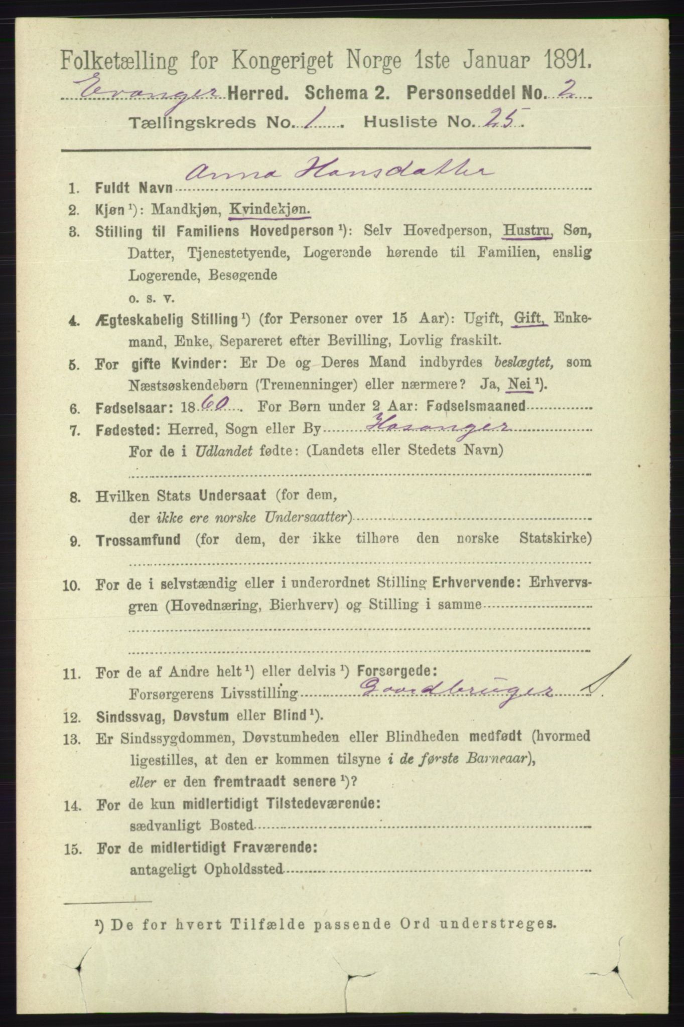 RA, 1891 census for 1237 Evanger, 1891, p. 241