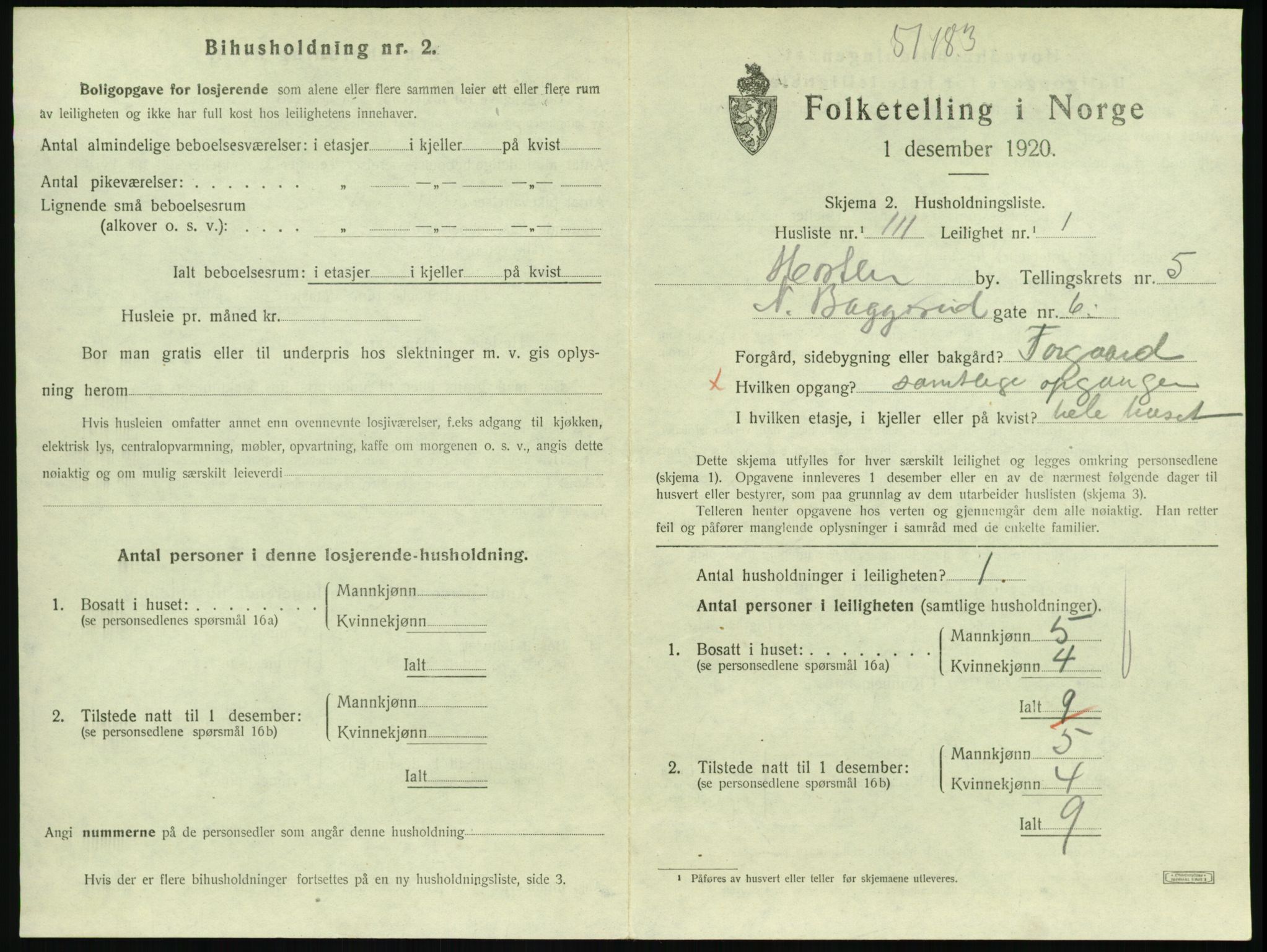 SAKO, 1920 census for Horten, 1920, p. 6055