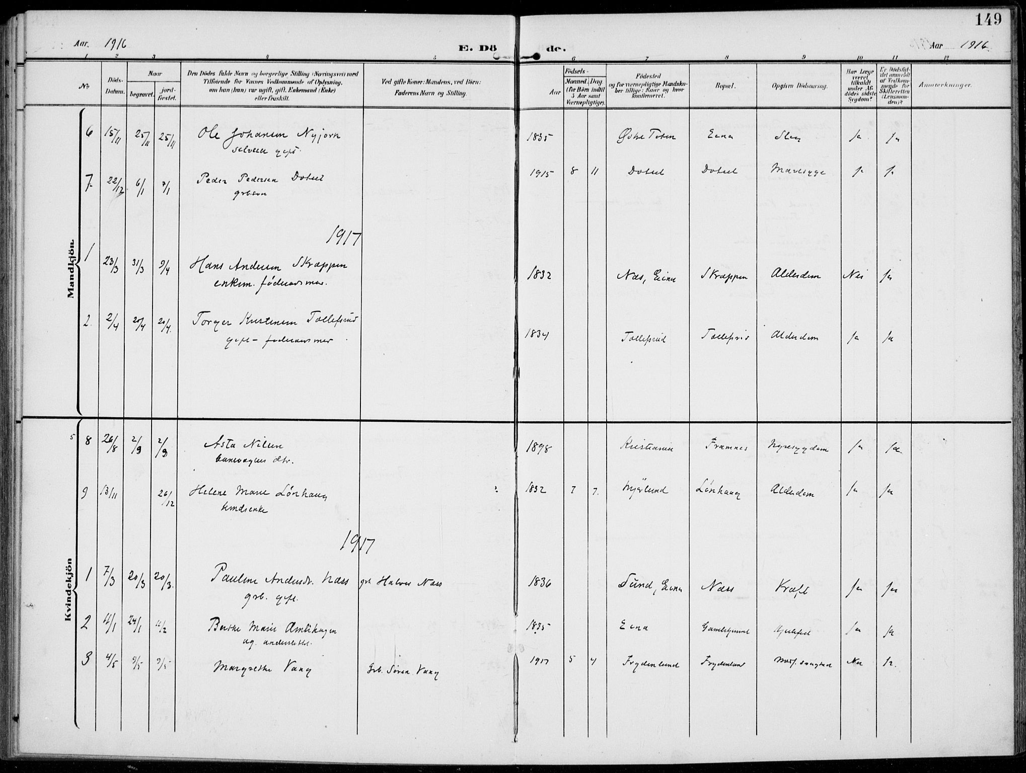 Kolbu prestekontor, SAH/PREST-110/H/Ha/Haa/L0001: Parish register (official) no. 1, 1907-1923, p. 149