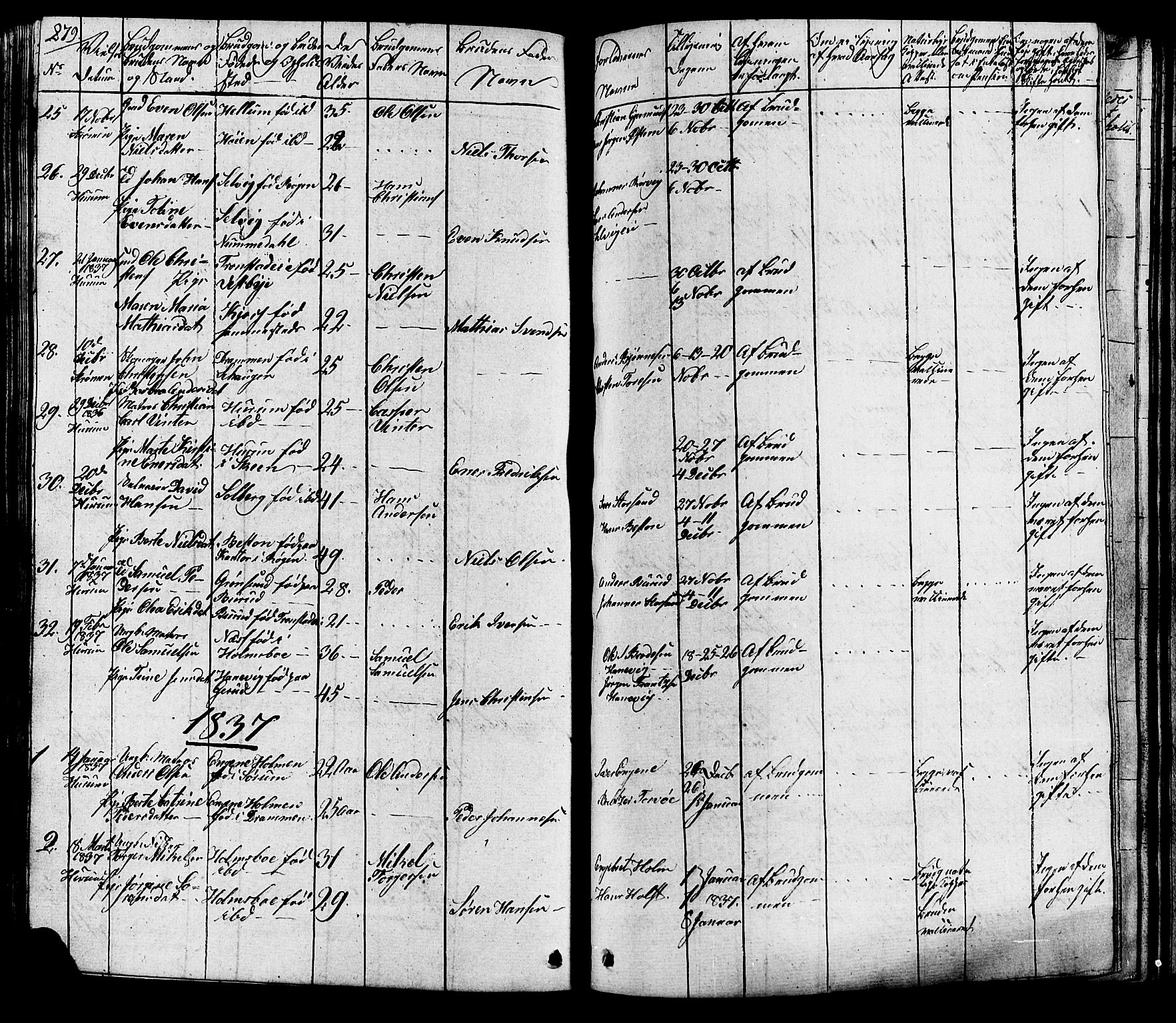 Hurum kirkebøker, SAKO/A-229/G/Ga/L0002: Parish register (copy) no. I 2, 1827-1857, p. 279