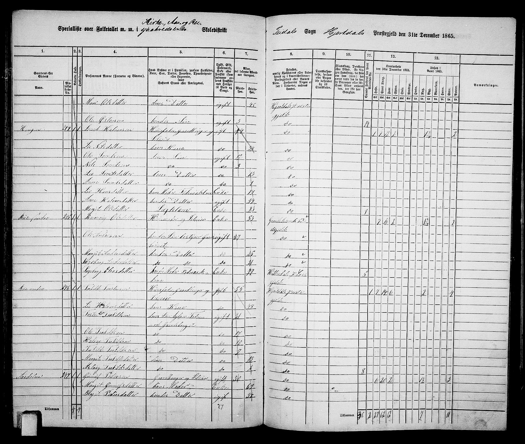 RA, 1865 census for Hjartdal, 1865, p. 122