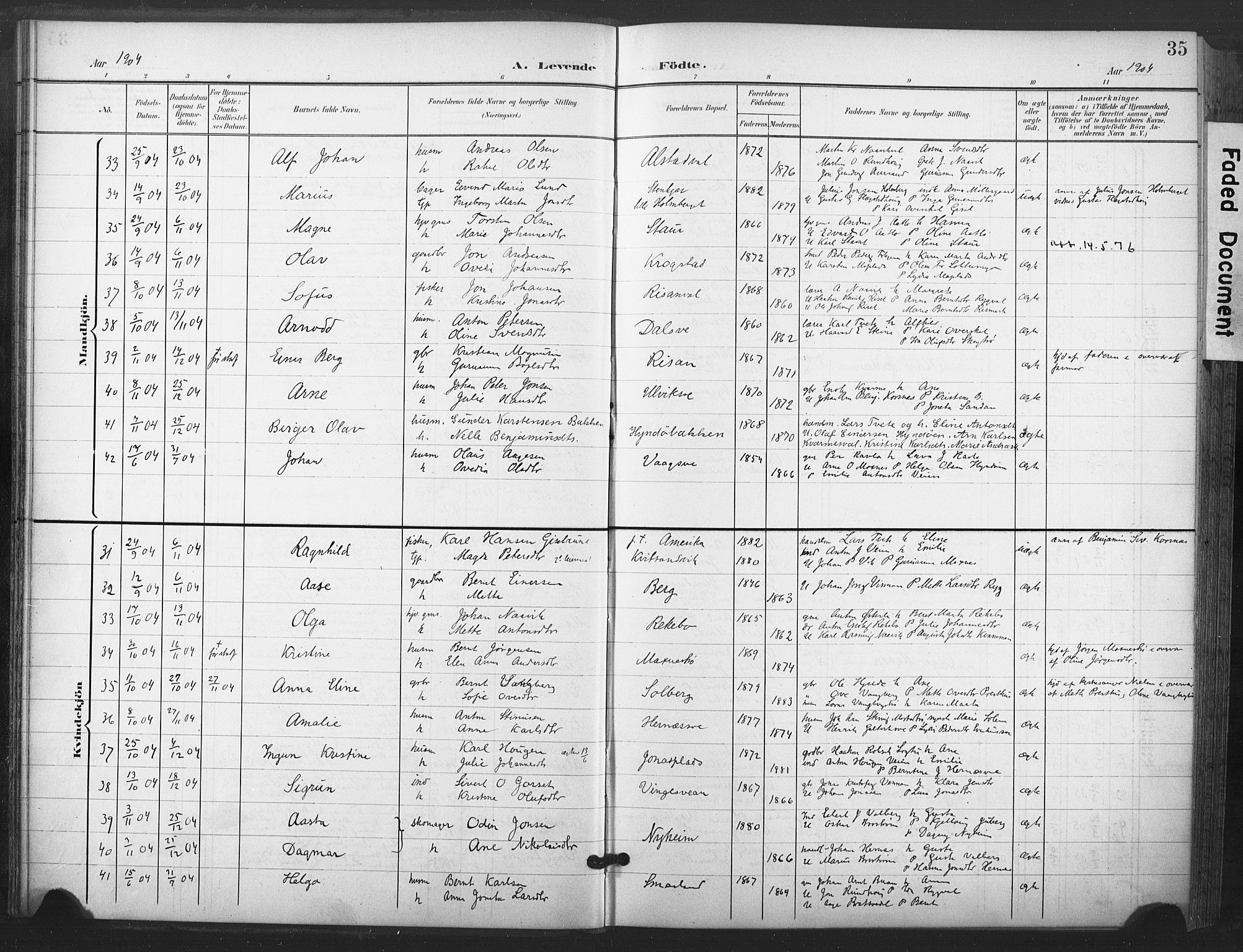 Ministerialprotokoller, klokkerbøker og fødselsregistre - Nord-Trøndelag, SAT/A-1458/713/L0122: Parish register (official) no. 713A11, 1899-1910, p. 35