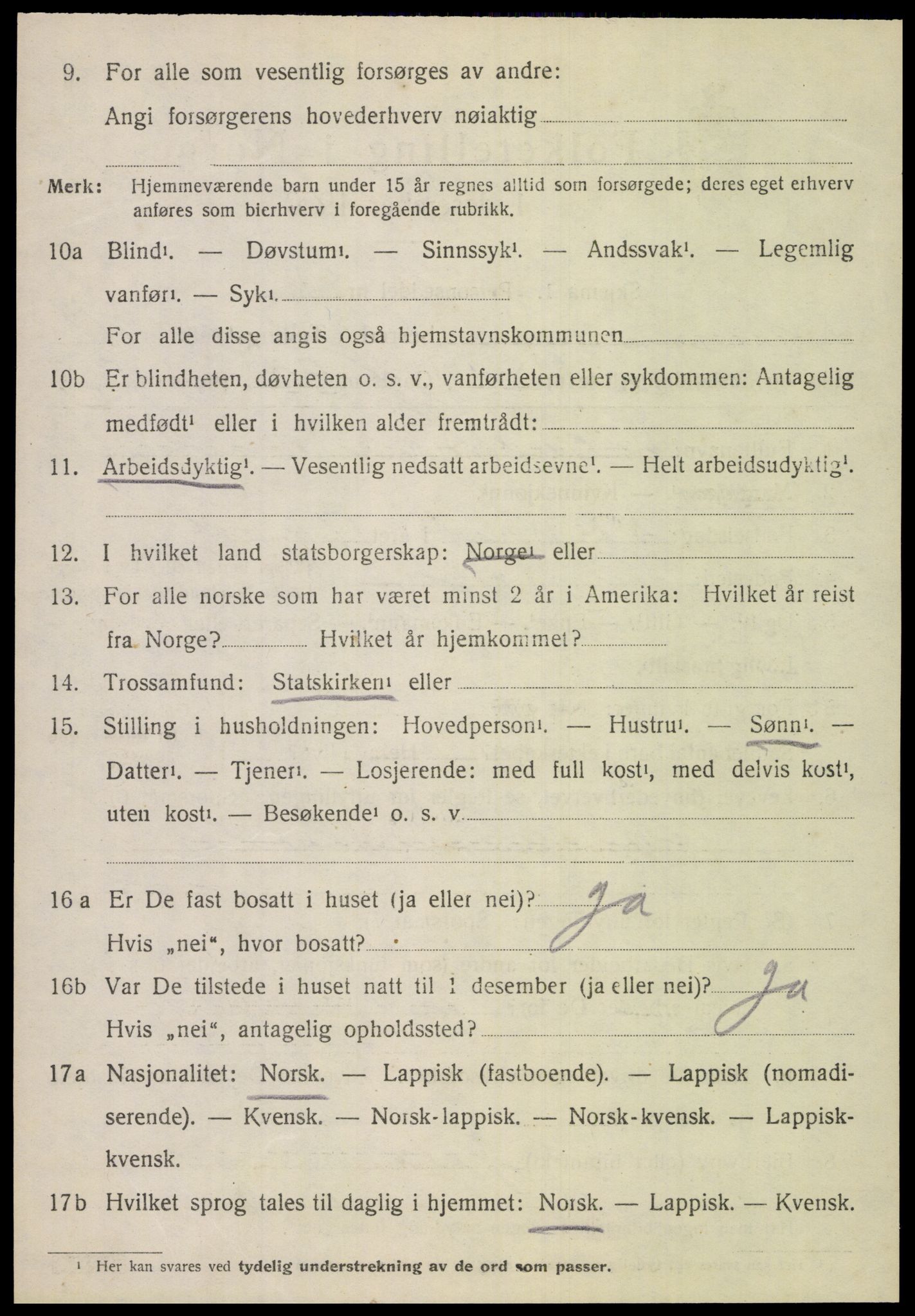 SAT, 1920 census for Hamarøy, 1920, p. 4853