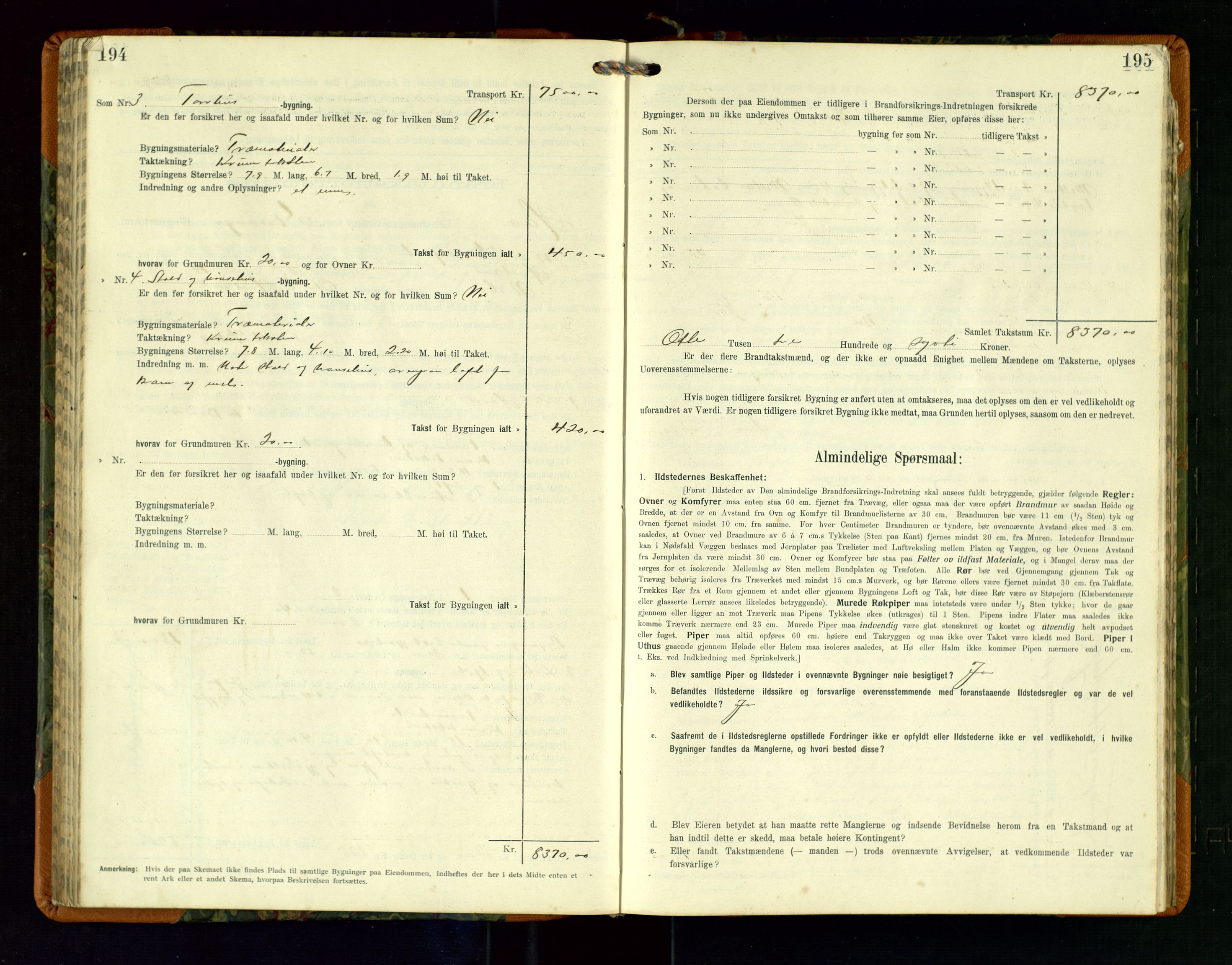 Hå lensmannskontor, SAST/A-100456/Goa/L0004: Takstprotokoll (skjema), 1911-1926, p. 194-195