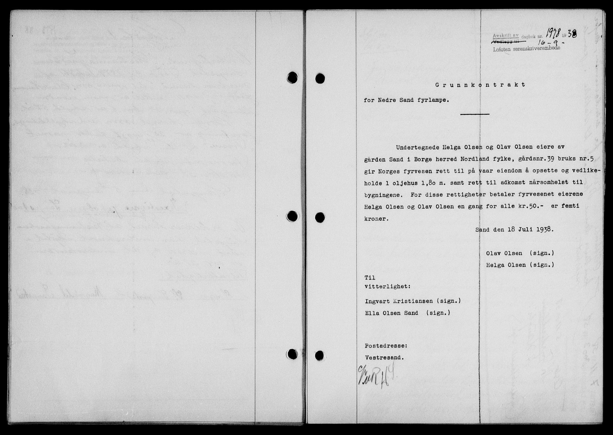 Lofoten sorenskriveri, SAT/A-0017/1/2/2C/L0004a: Mortgage book no. 4a, 1938-1938, Diary no: : 1978/1938