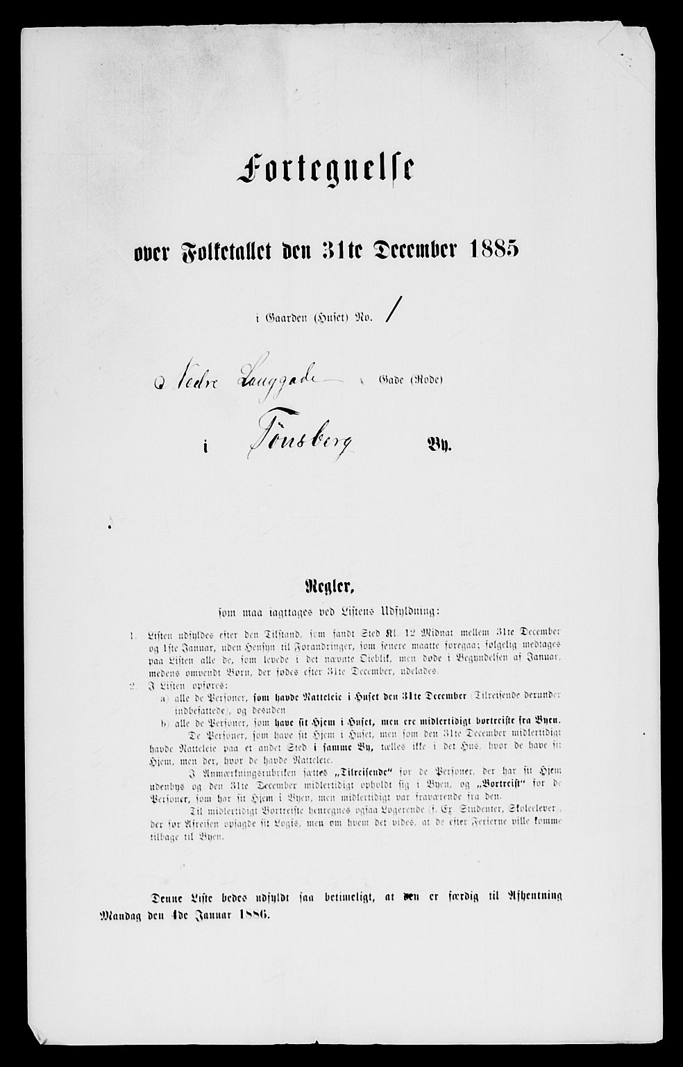 SAKO, 1885 census for 0705 Tønsberg, 1885, p. 2