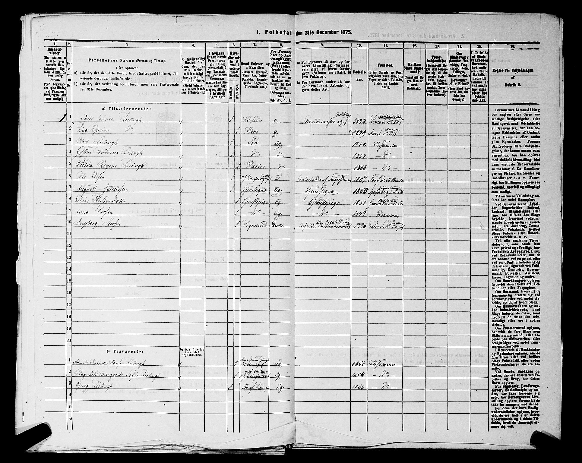 RA, 1875 census for 0218aP Vestre Aker, 1875, p. 1155