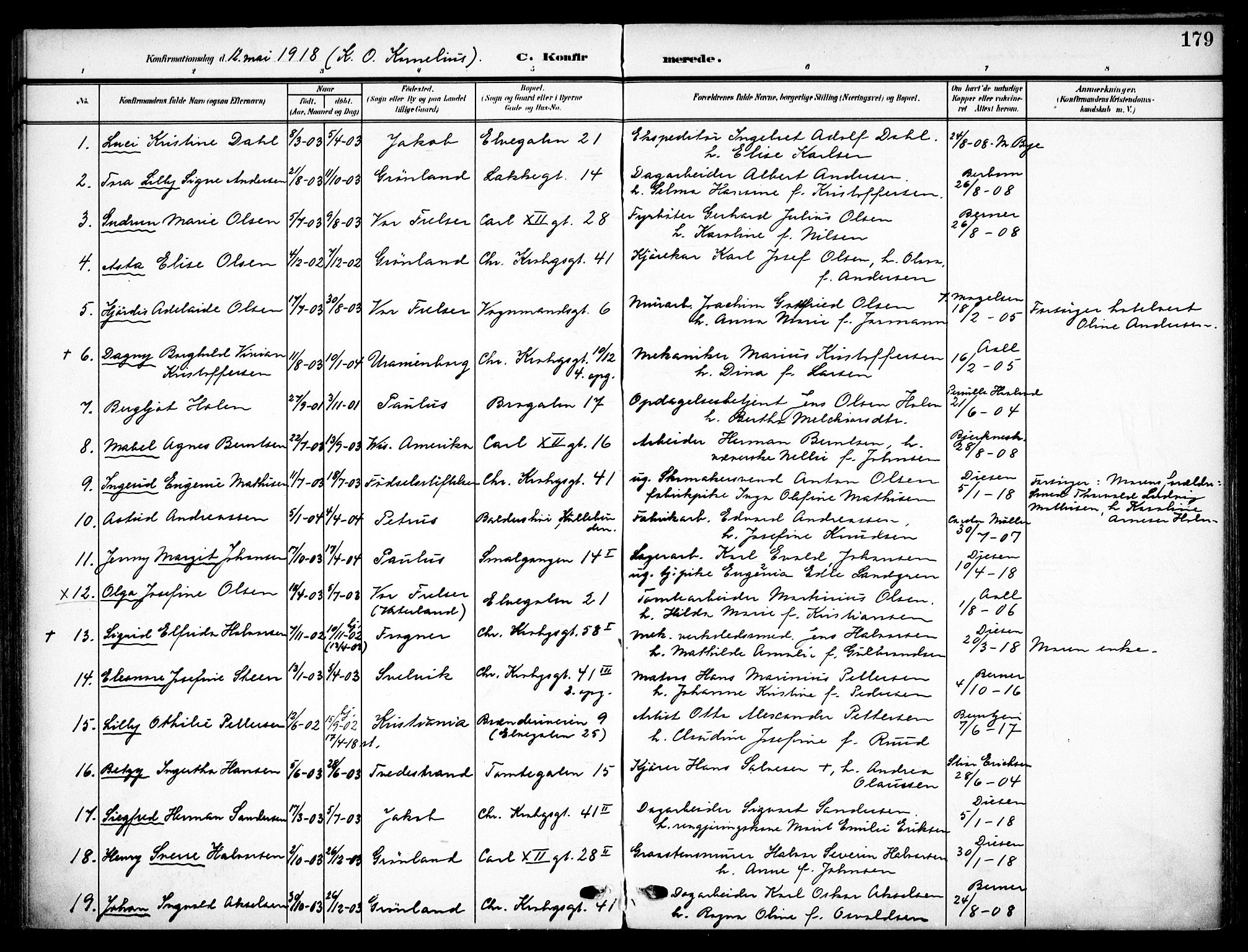 Vaterland prestekontor Kirkebøker, AV/SAO-A-10880/F/Fa/L0001: Parish register (official) no. 1, 1907-1930, p. 179