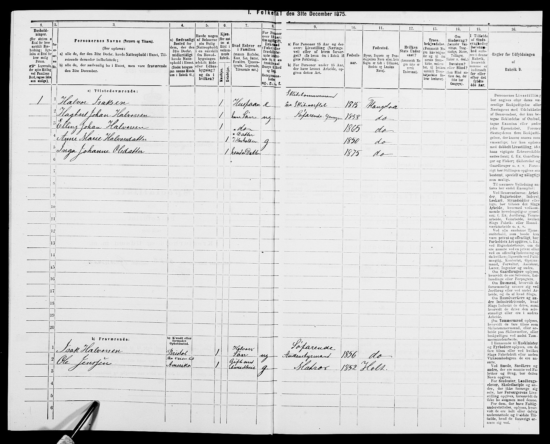 SAK, 1875 census for 0915P Dypvåg, 1875, p. 1623