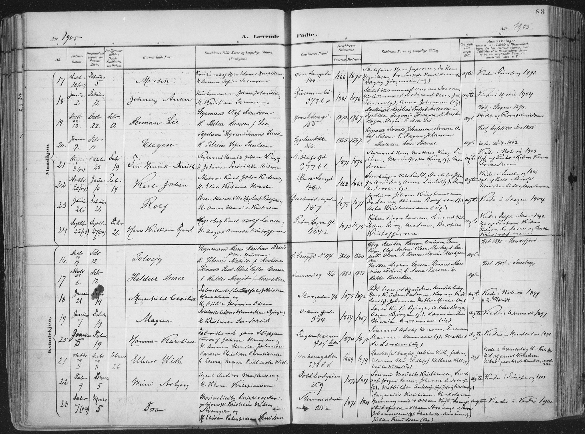 Tønsberg kirkebøker, AV/SAKO-A-330/F/Fa/L0014: Parish register (official) no. I 14, 1900-1913, p. 83
