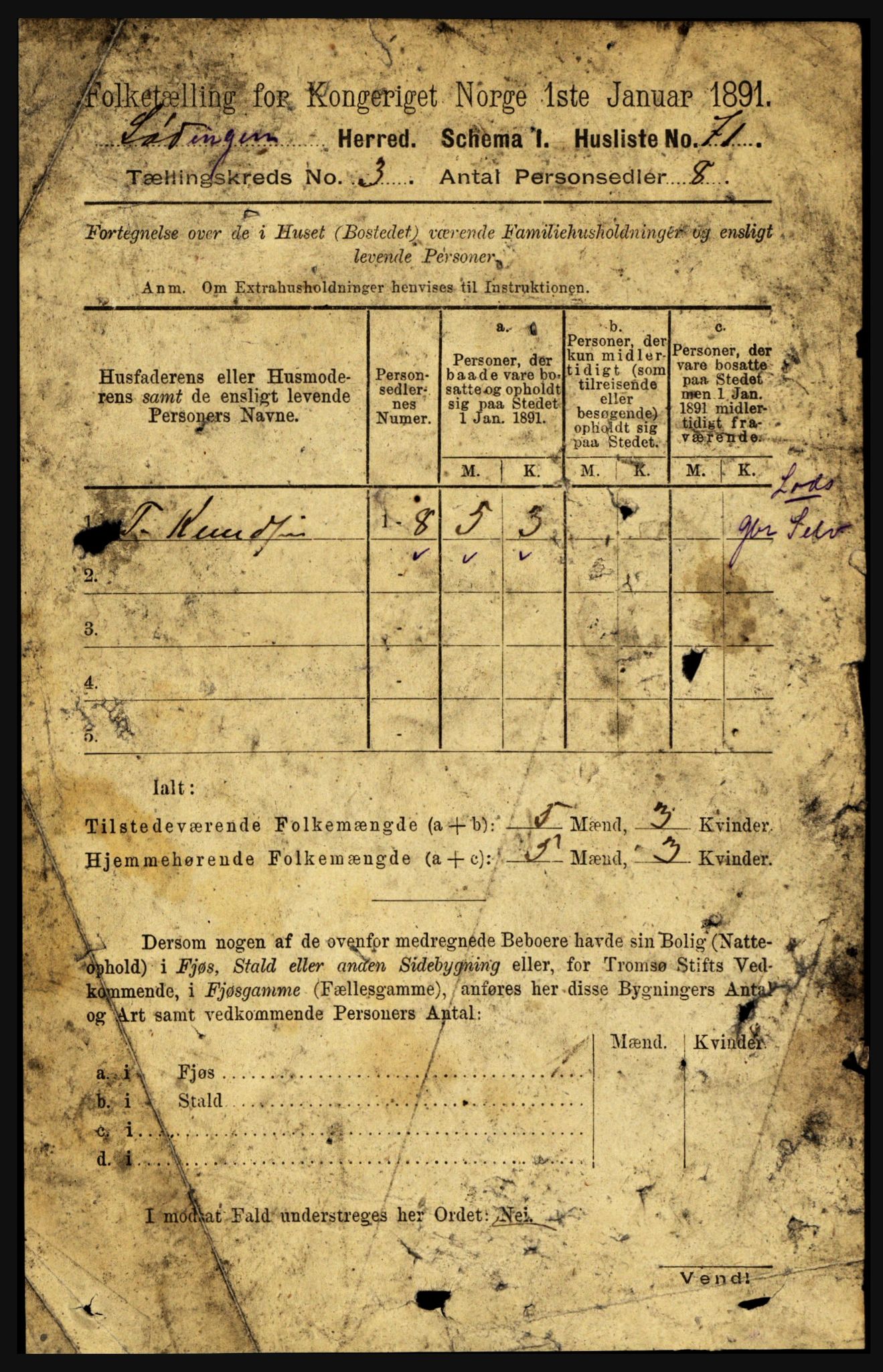 RA, 1891 census for 1851 Lødingen, 1891, p. 1367