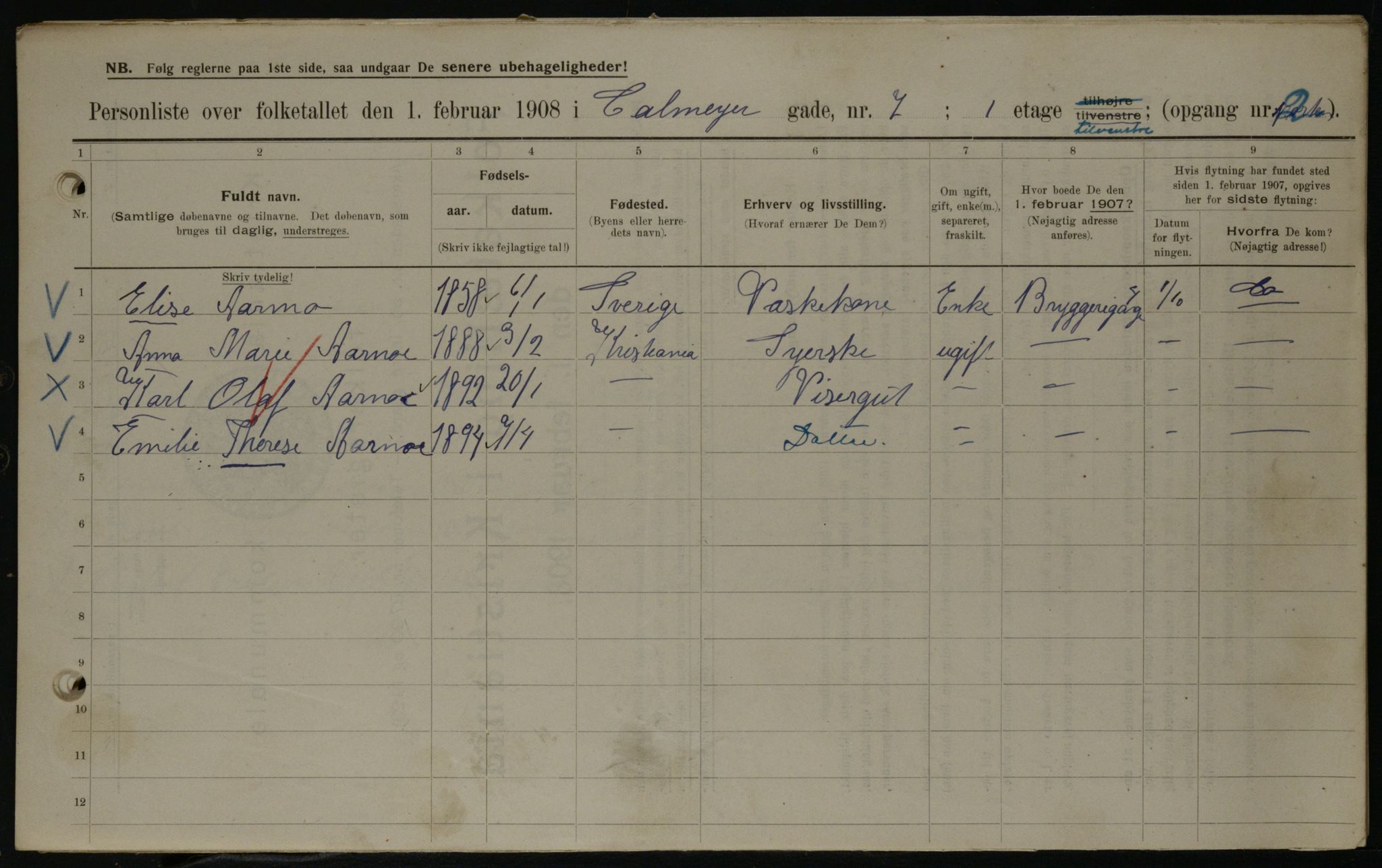 OBA, Municipal Census 1908 for Kristiania, 1908, p. 10712