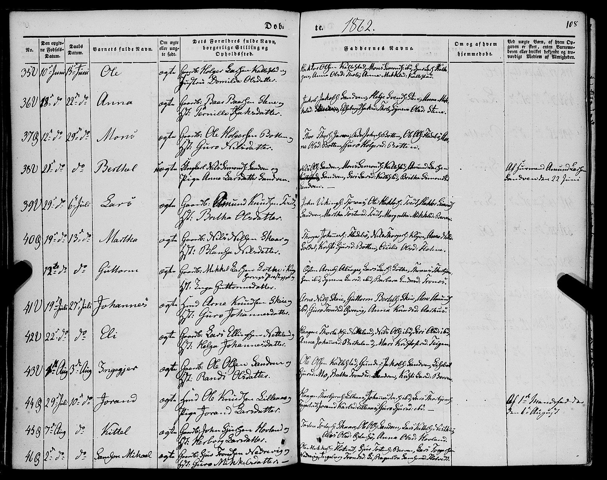 Kvam sokneprestembete, AV/SAB-A-76201/H/Haa: Parish register (official) no. A 8, 1844-1863, p. 108