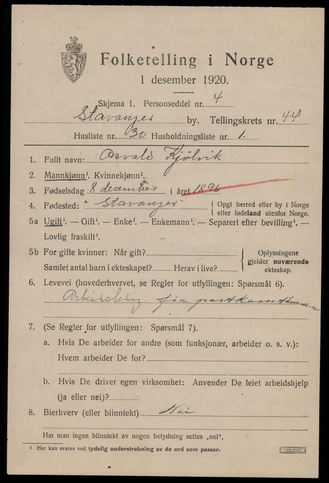 SAST, 1920 census for Stavanger, 1920, p. 108862