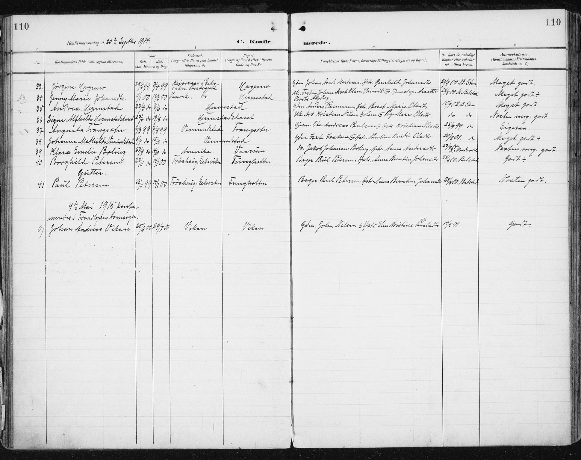 Ministerialprotokoller, klokkerbøker og fødselsregistre - Sør-Trøndelag, AV/SAT-A-1456/646/L0616: Parish register (official) no. 646A14, 1900-1918, p. 110