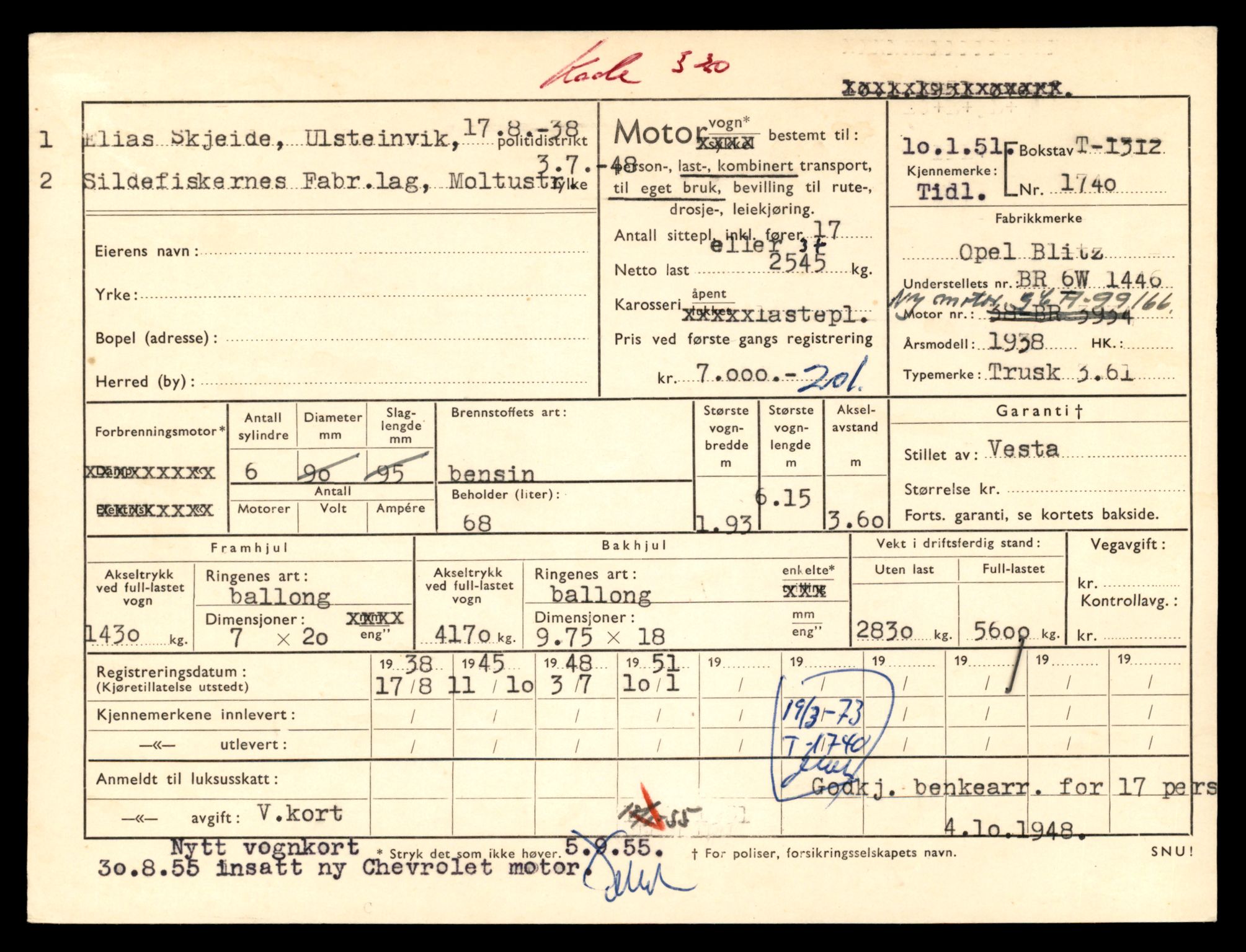 Møre og Romsdal vegkontor - Ålesund trafikkstasjon, SAT/A-4099/F/Fe/L0015: Registreringskort for kjøretøy T 1700 - T 1850, 1927-1998, p. 828