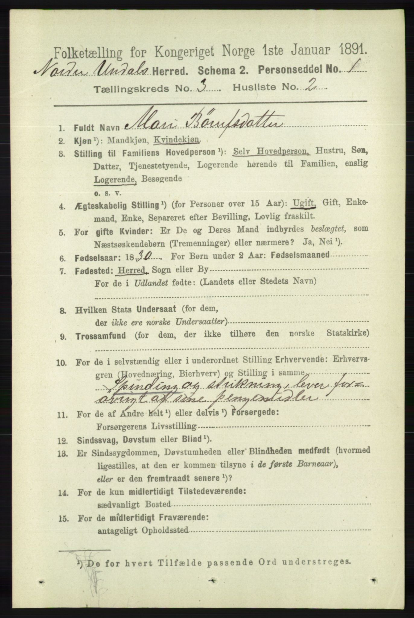 RA, 1891 census for 1028 Nord-Audnedal, 1891, p. 777