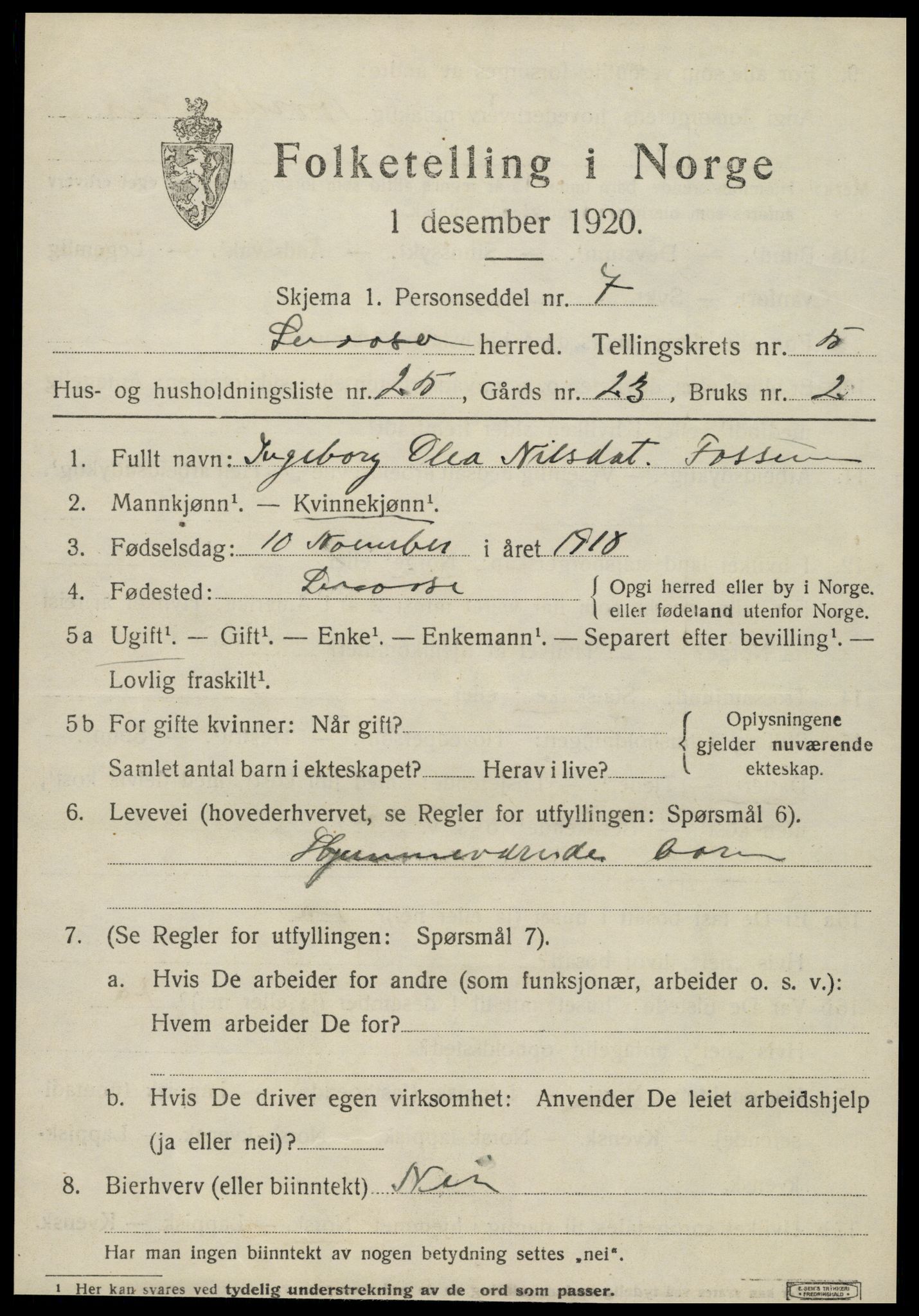 SAT, 1920 census for Snåsa, 1920, p. 2556