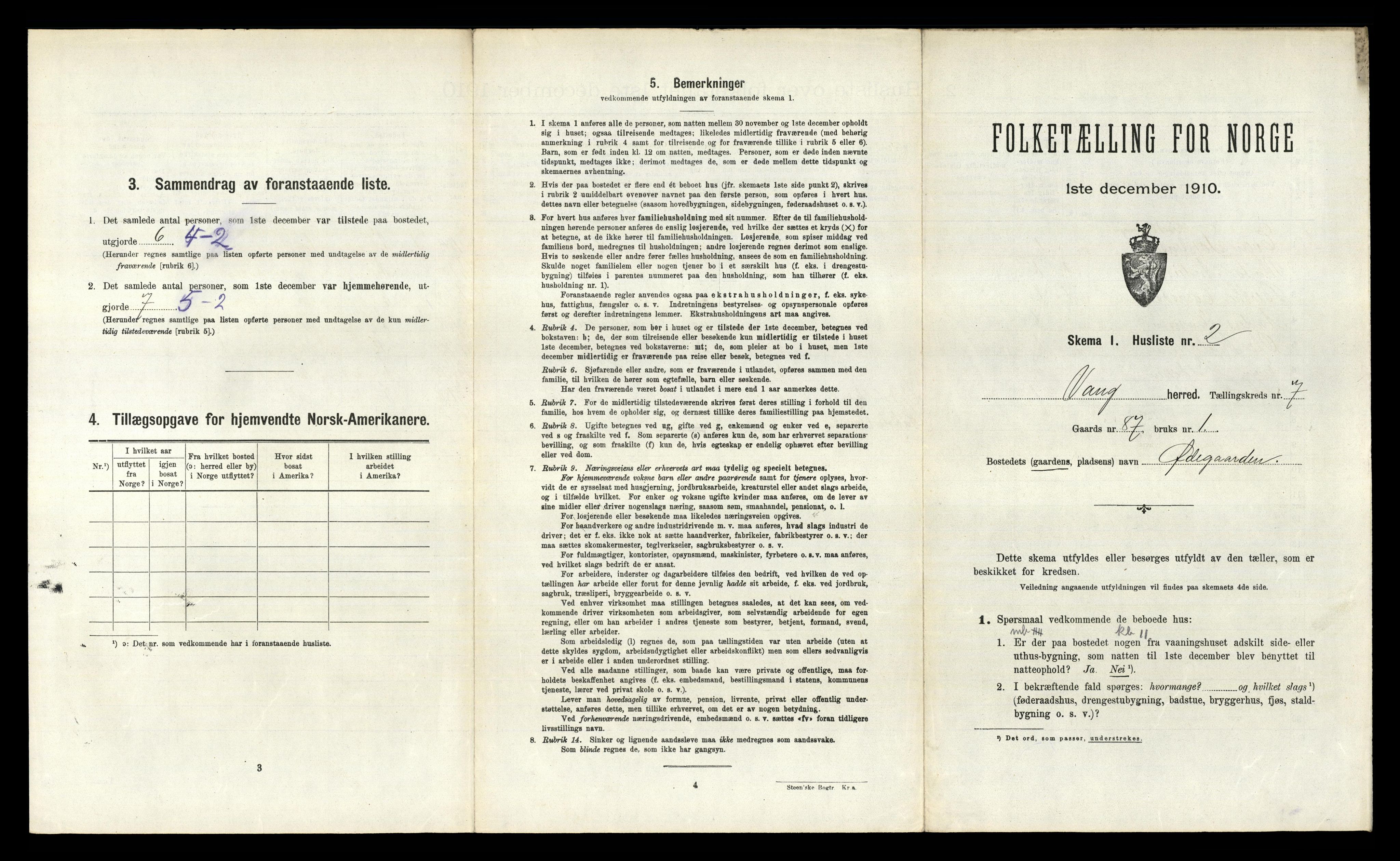 RA, 1910 census for Vang, 1910, p. 523