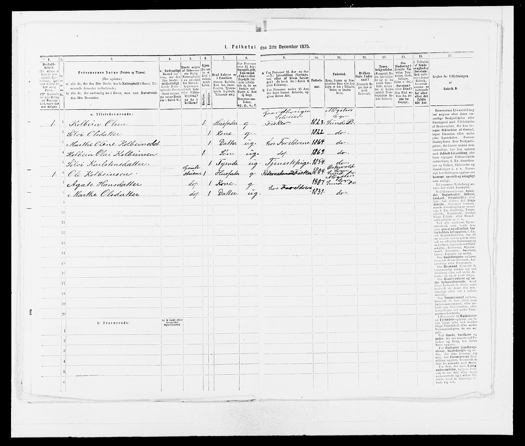 SAB, 1875 census for 1245P Sund, 1875, p. 1309